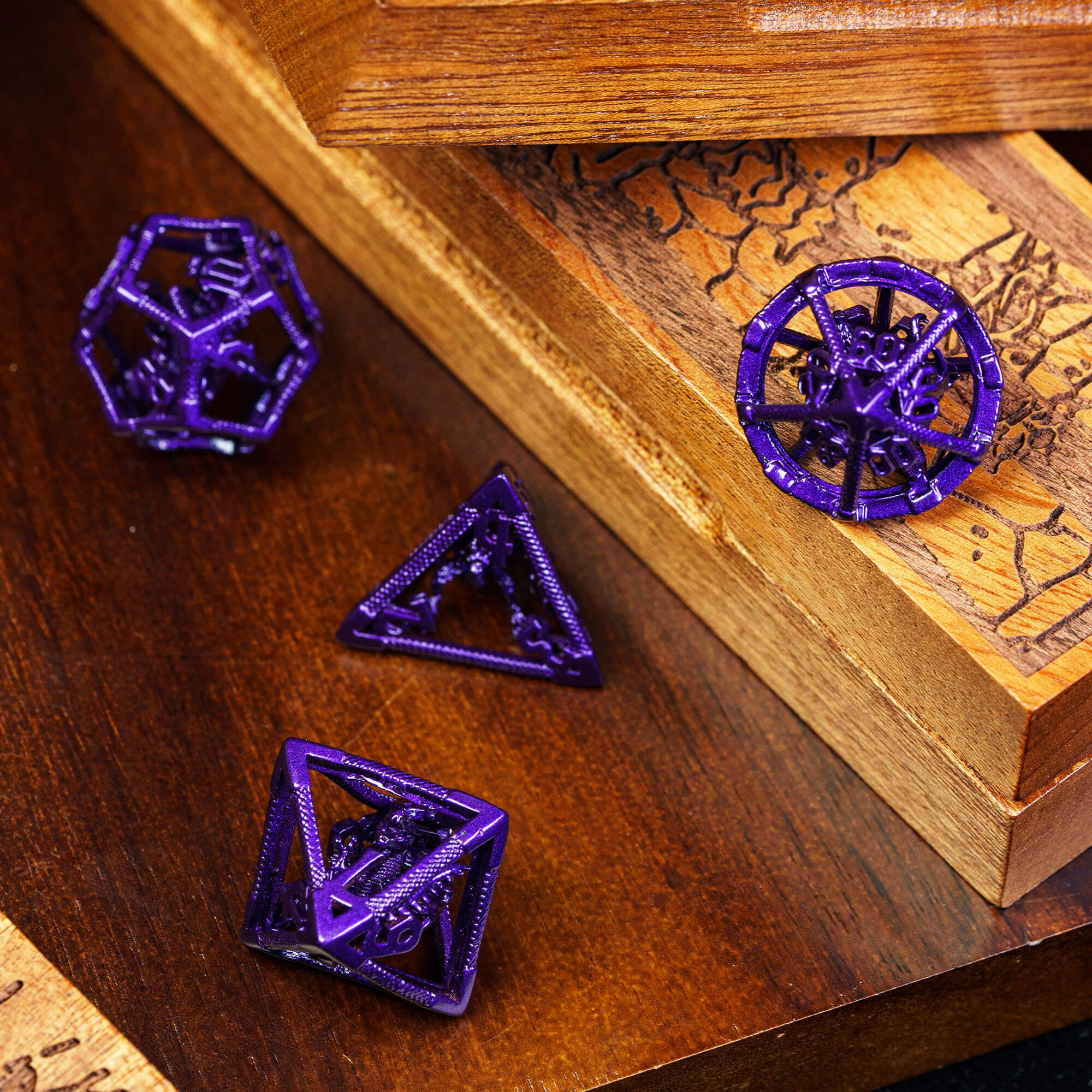 Dragon 7 Polyhedral Metal Hollow Dice Set DnD Purple - Dice of Dragons