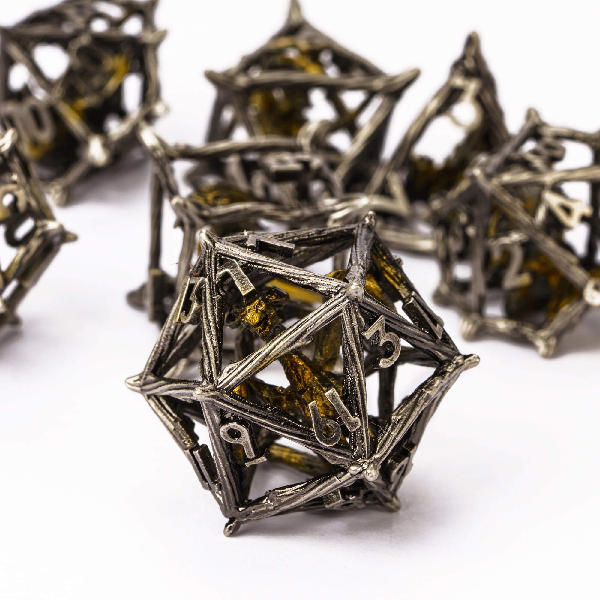 Dragon 7 Polyhedral Metal Hollow D&D Dice Sets Nickel Gold - Dice of Dragons