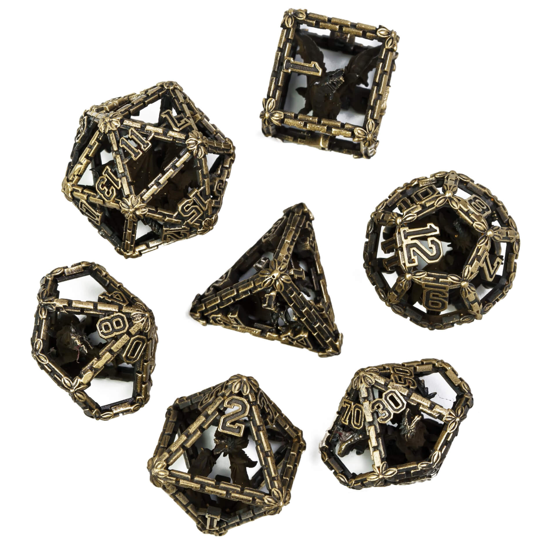 Dragon 7 Polyhedral Metal Hollow D&D Dice Set Bronze - Dice of Dragons