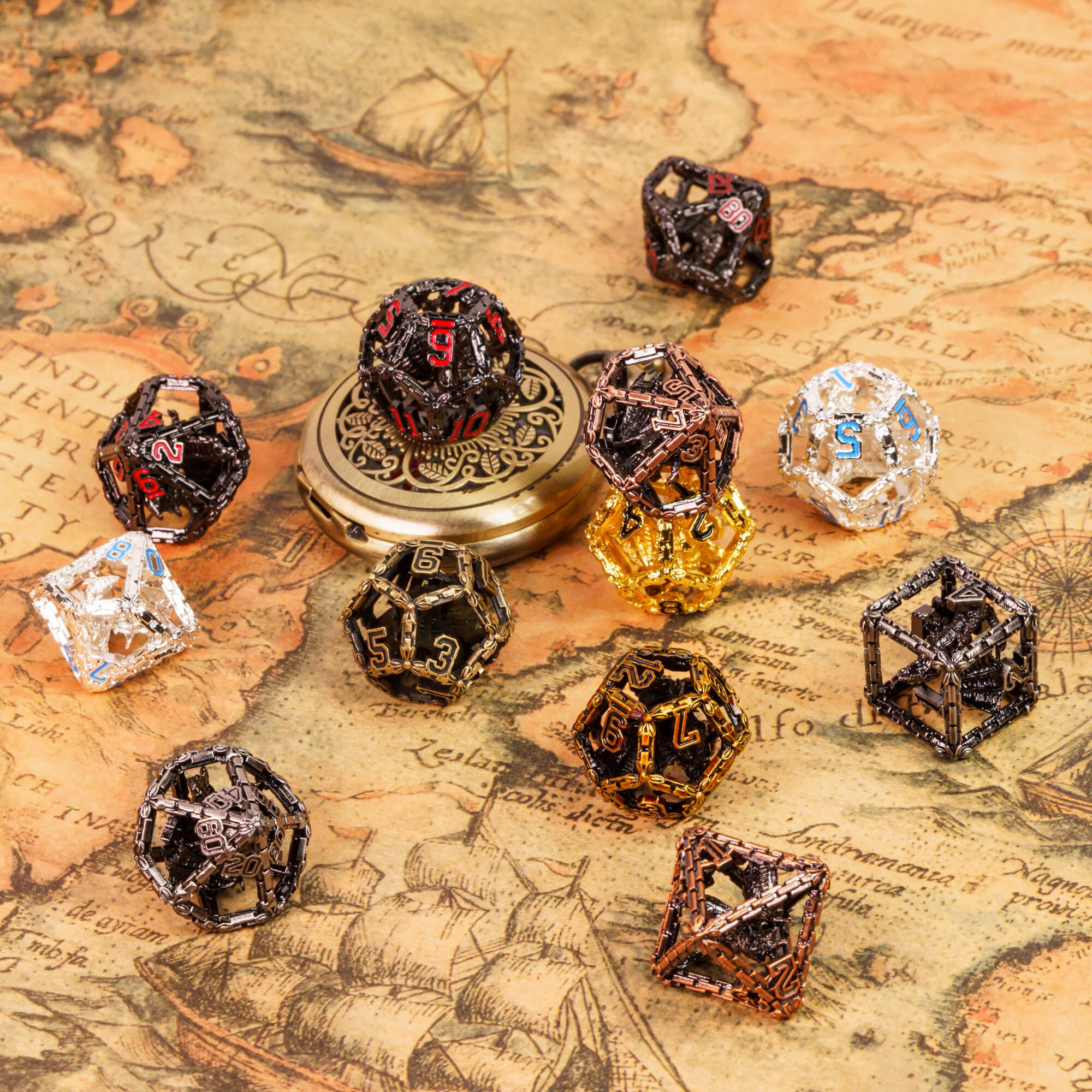 Dragon 7 Polyhedral Metal Hollow D&D Dice Set Bronze - Dice of Dragons