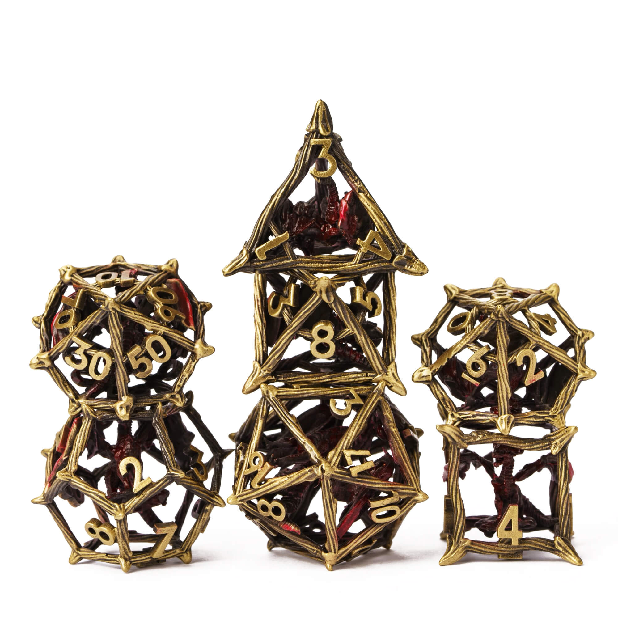 Dragon 7 Polyhedral Metal Hollow DnD Dice Sets Nickel Red - Dice of Dragons