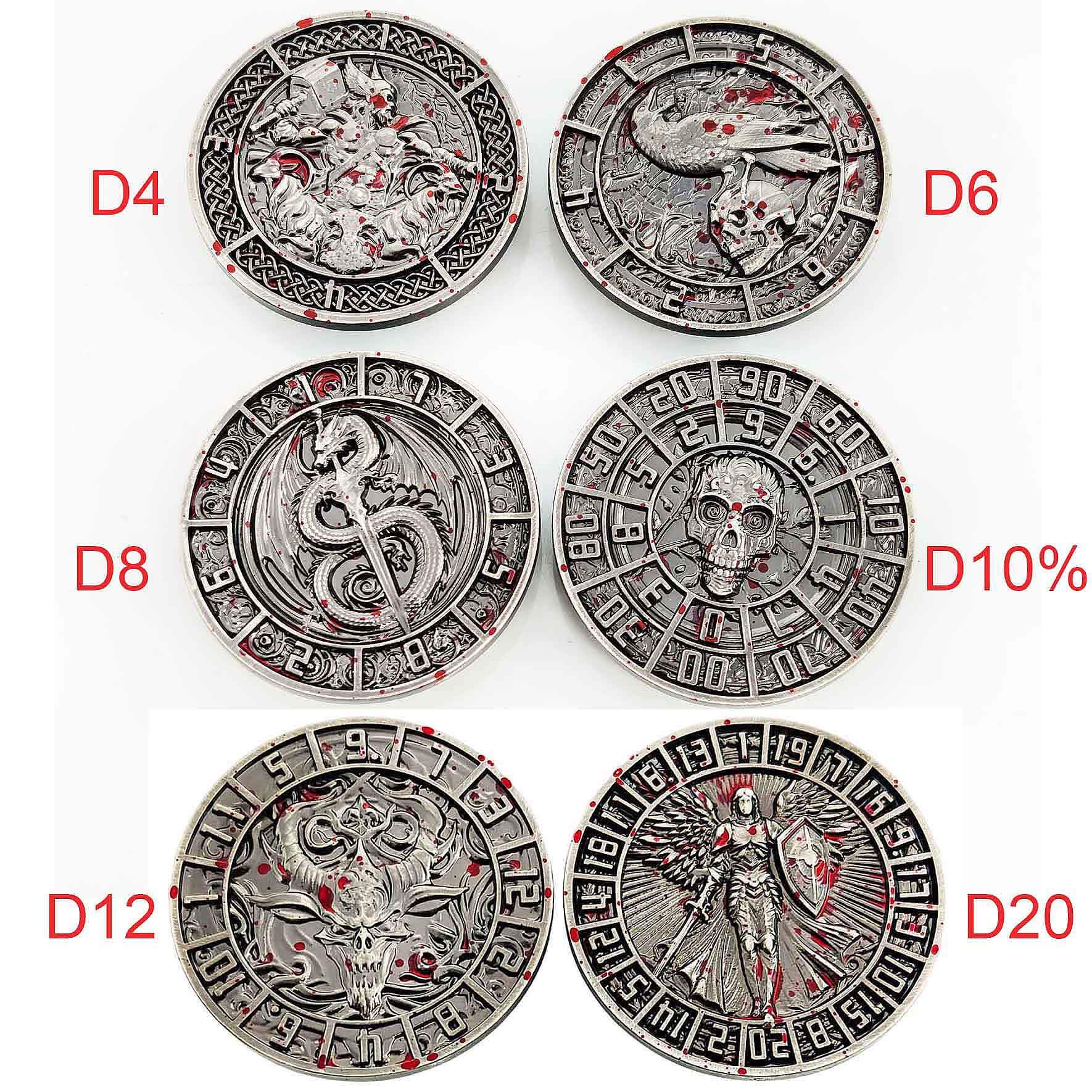 Dragon Angel Skull 7 in 1 Cube 6-sided Rotating DND Metal Dice