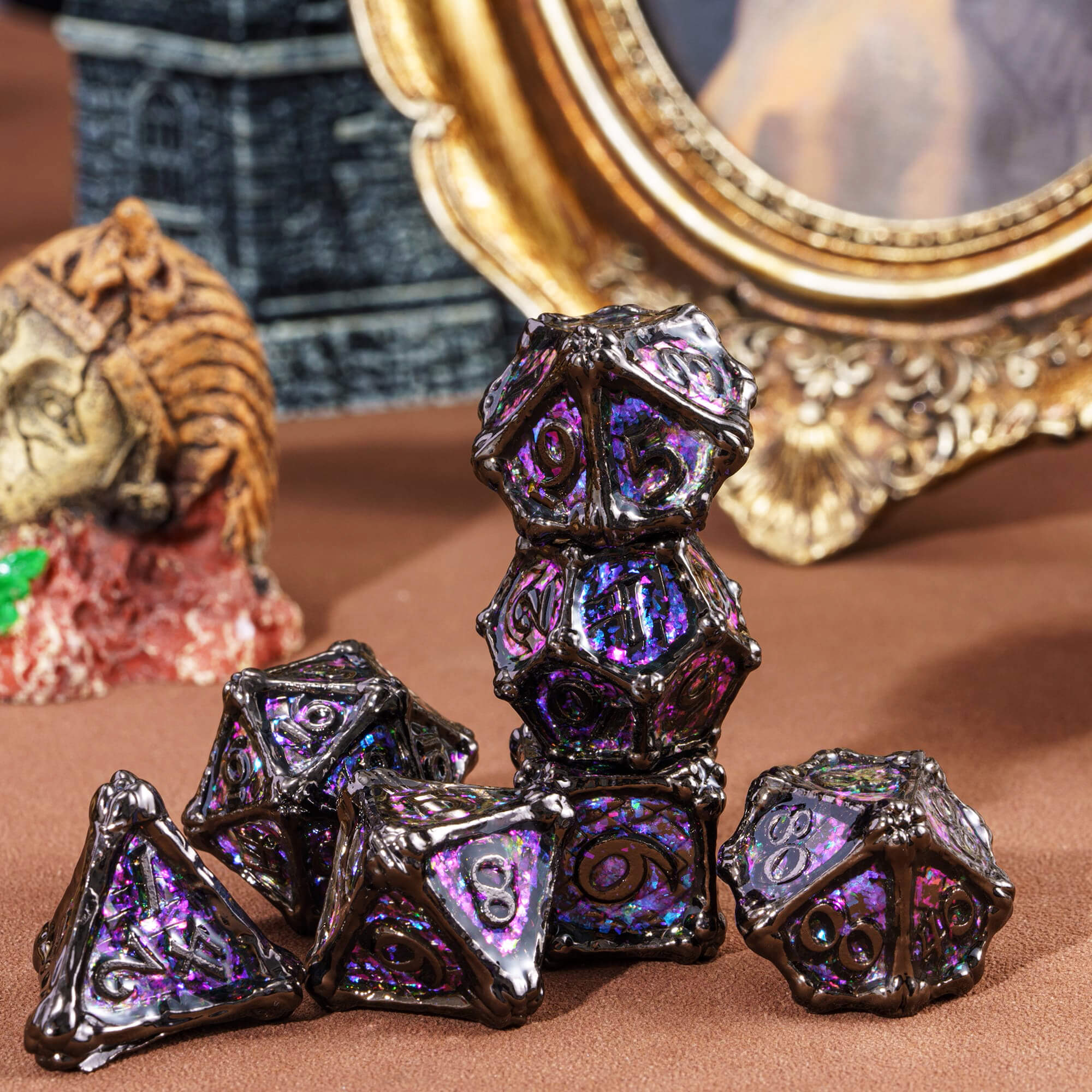 Dragon Bones 7 Metal Polyhedral Set Dice D&D Black - Dice of Dragons