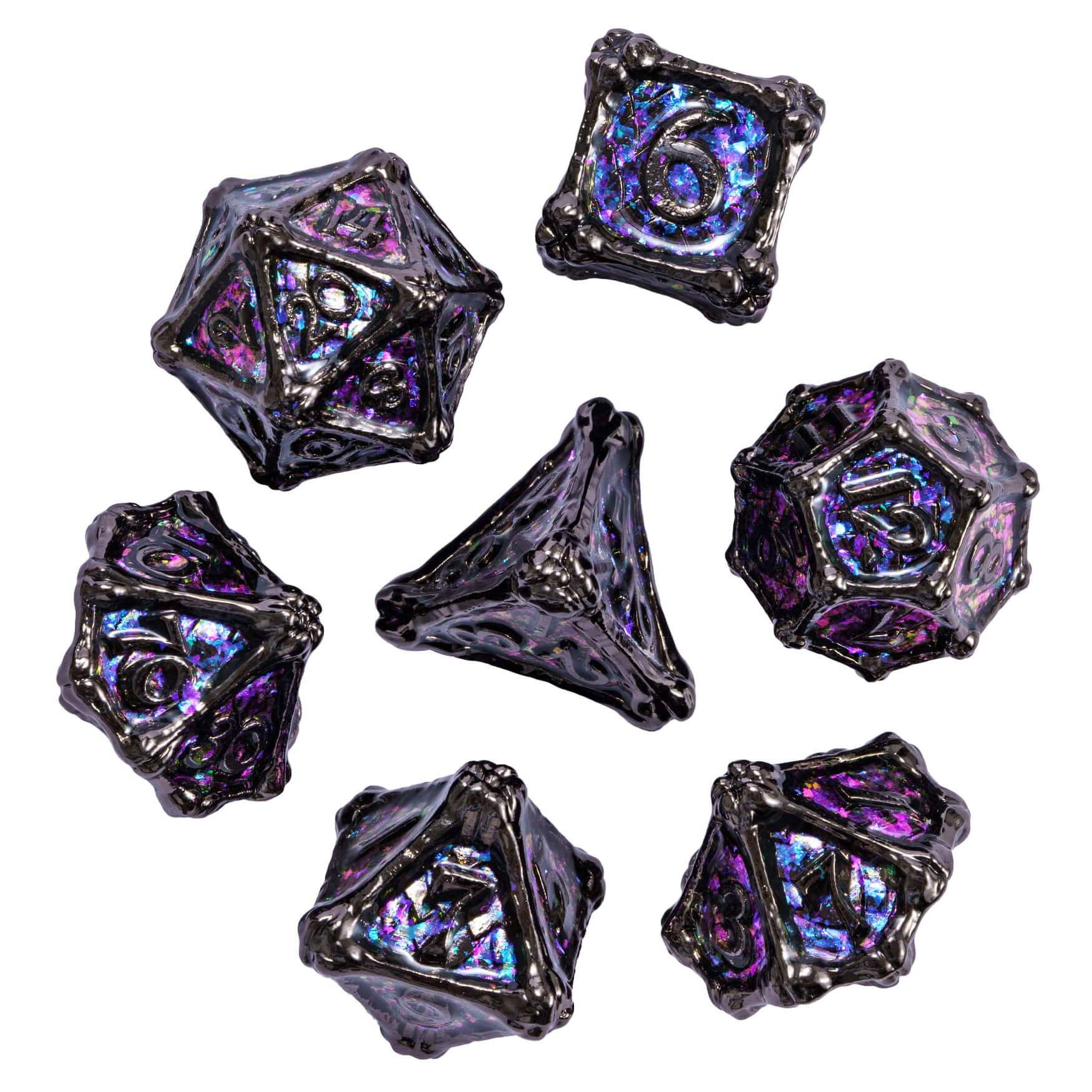 Dragon Bones 7 Metal Polyhedral Set Dice D&D Black - Dice of Dragons