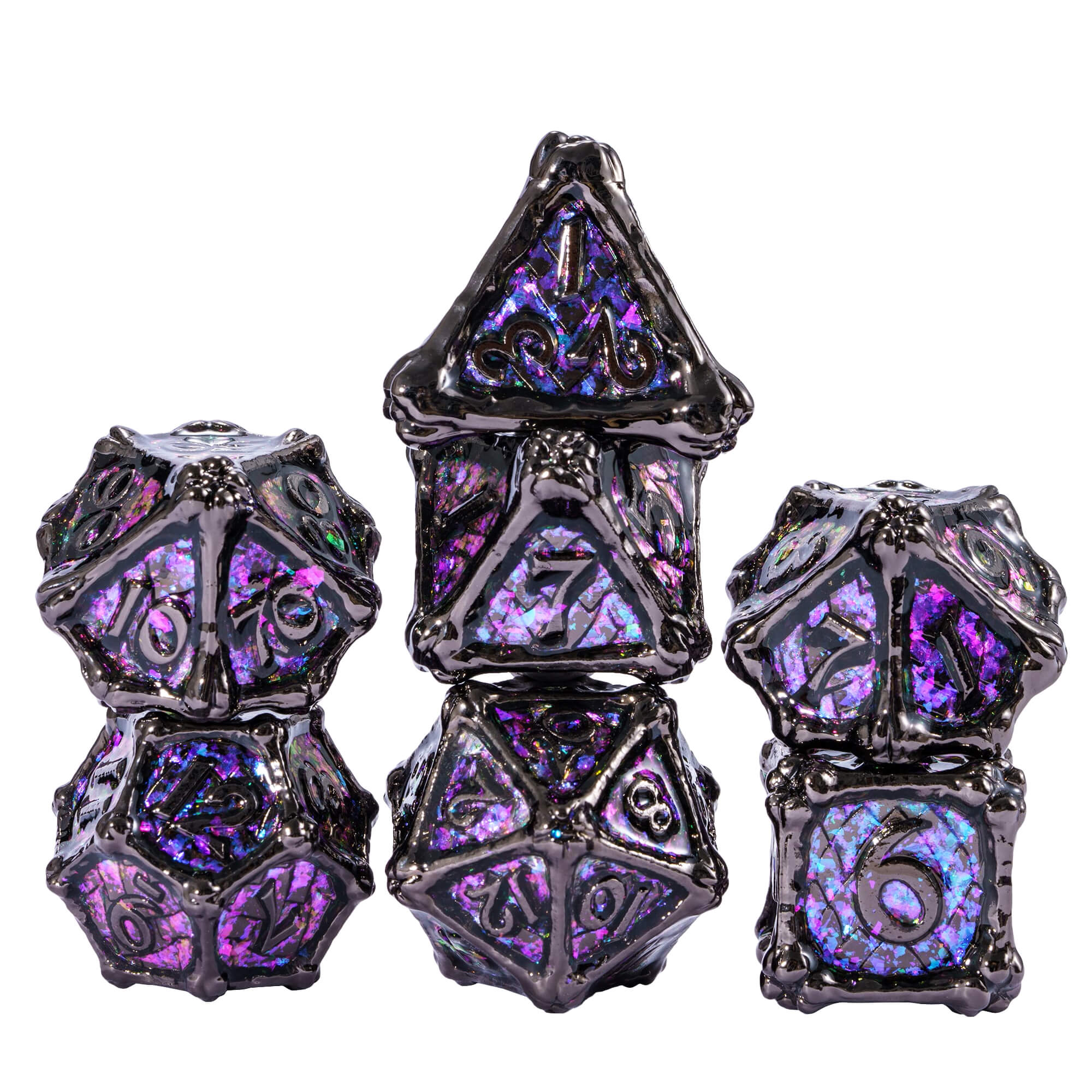 Dragon Bones 7 Metal Polyhedral Set Dice D&D Black - Dice of Dragons