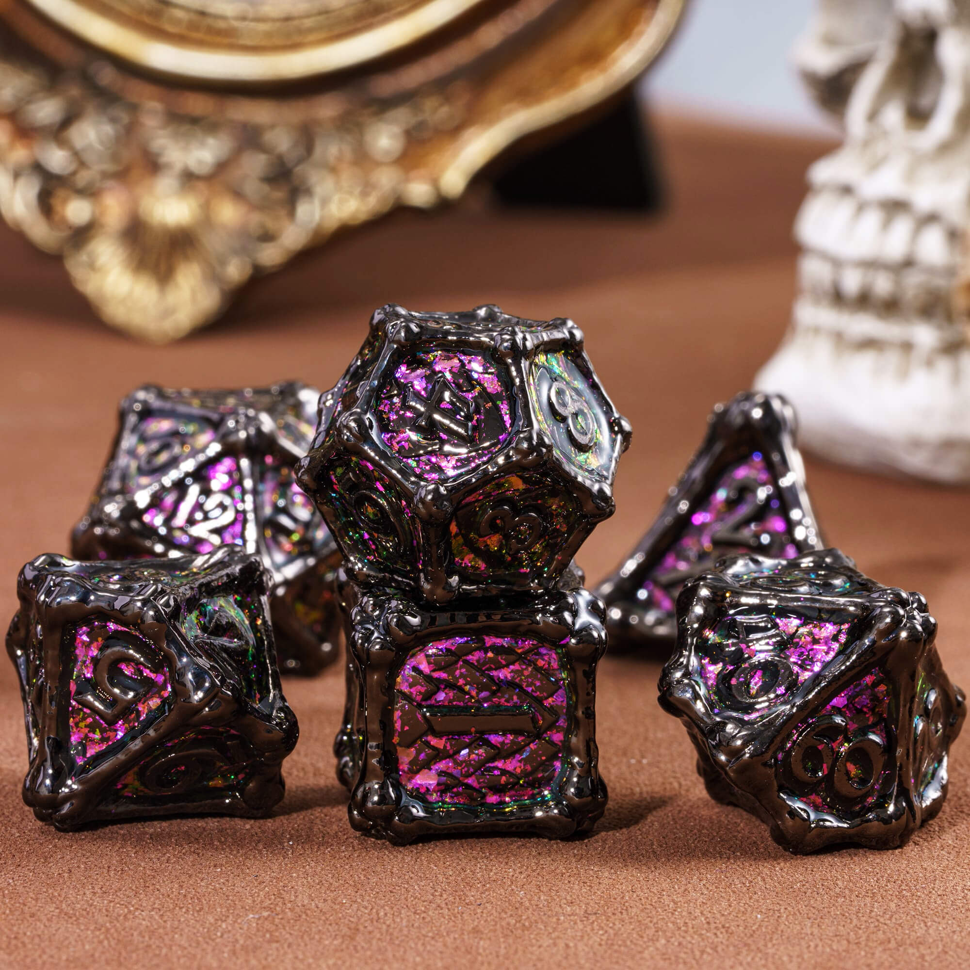 Dragon Bones 7 Metal Polyhedral Set of Dice D&D Black - Dice of Dragons