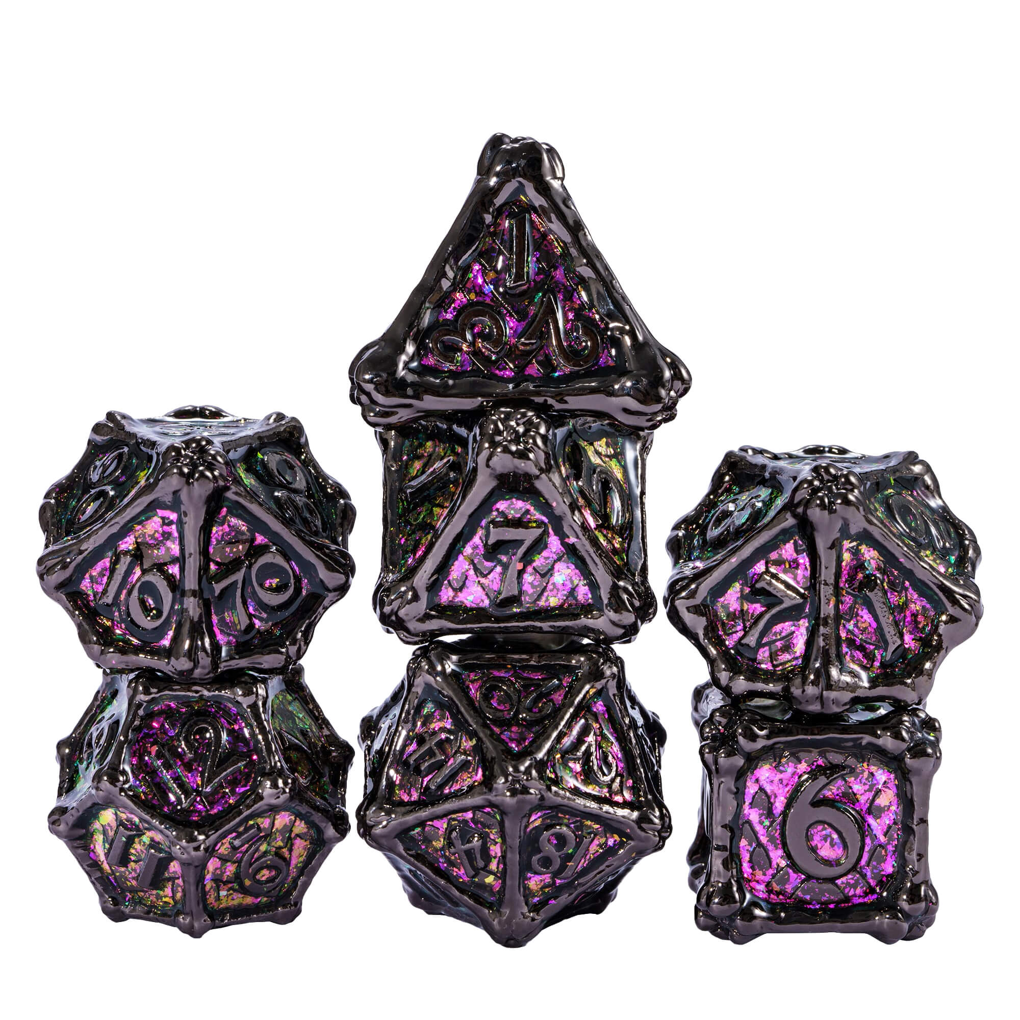 Dragon Bones 7 Metal Polyhedral Set of Dice D&D Black - Dice of Dragons