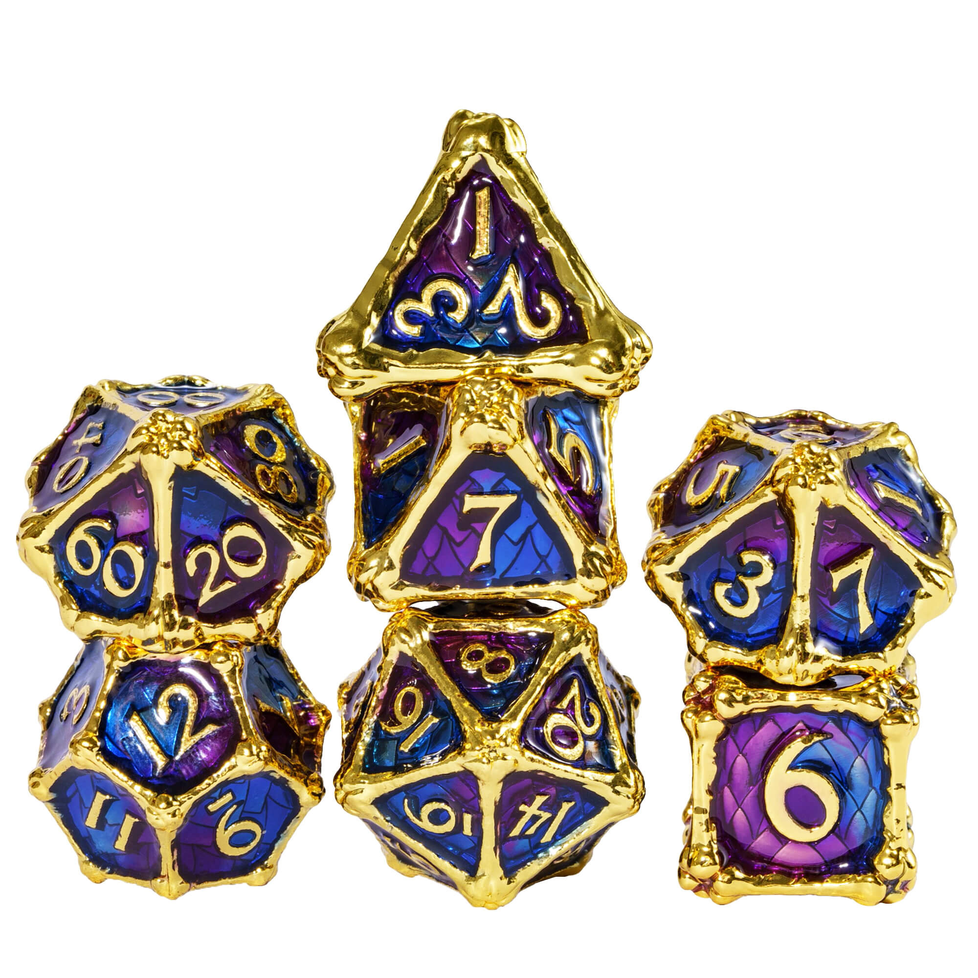 Dragon Bones 7 Polyhedral Metal D And D Dice Sets Blue Red - Dice of Dragons