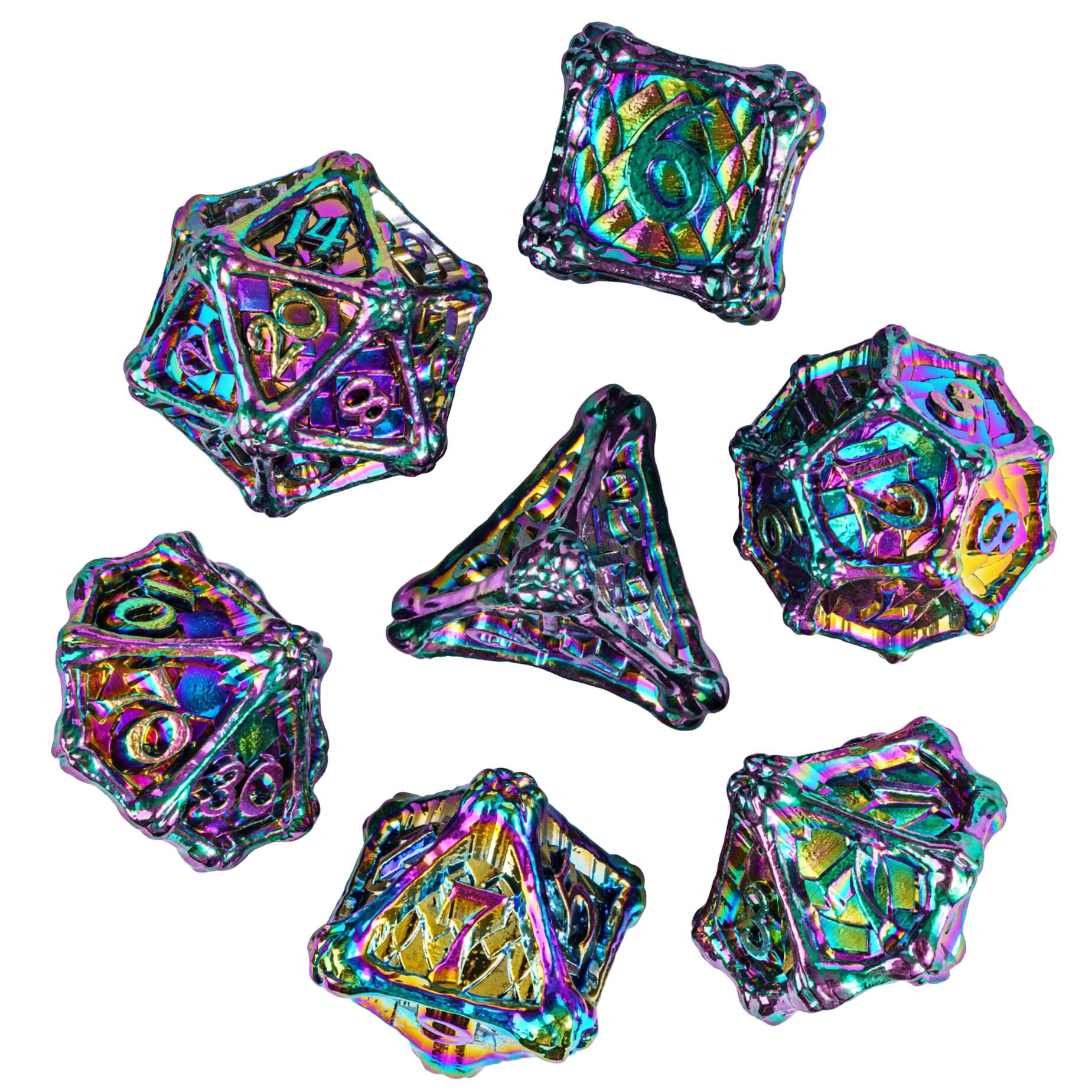 Dragon Bones 7 Polyhedral Metal DD Dice Set Colorful - Dice of Dragons