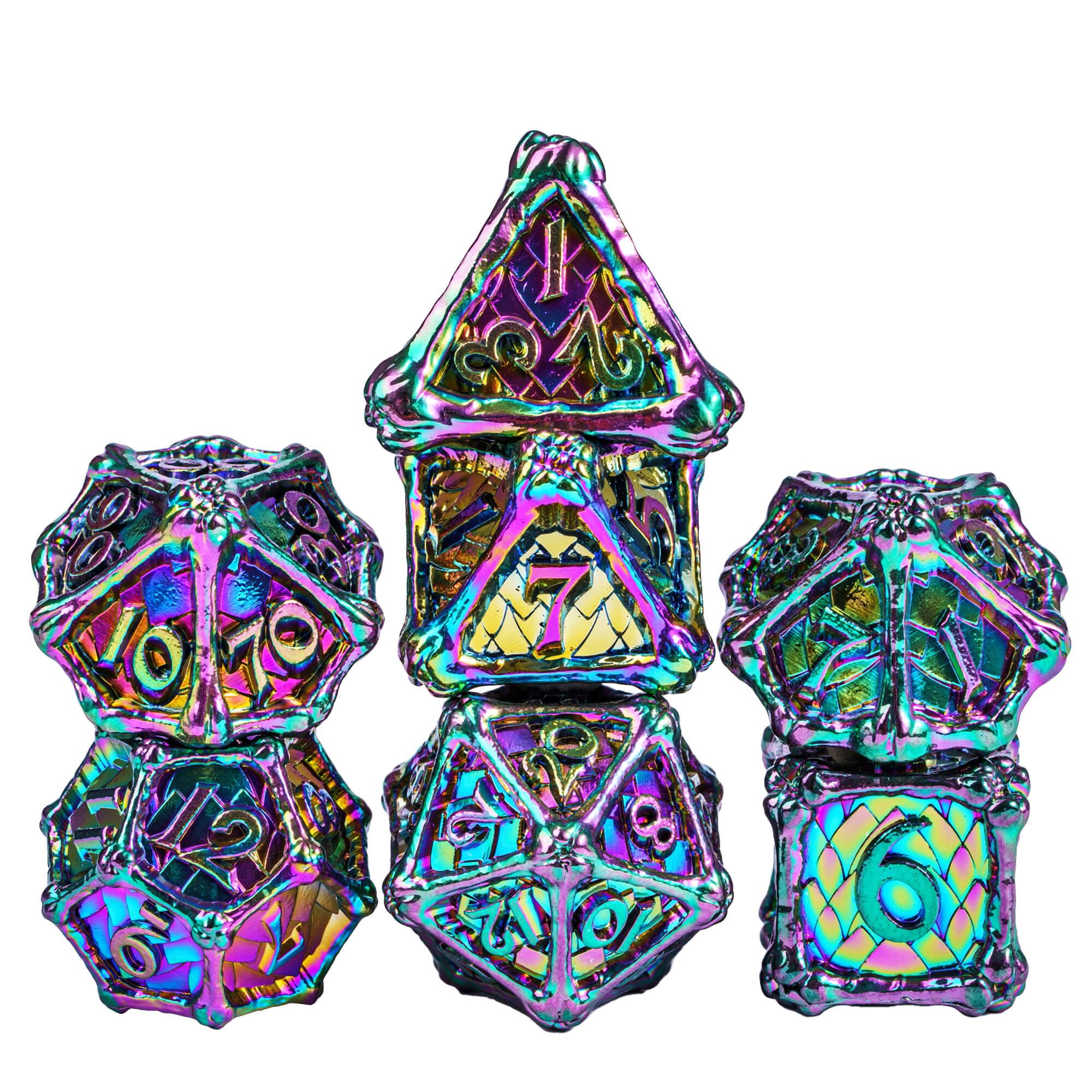 Dragon Bones 7 Polyhedral Metal DD Dice Set Colorful - Dice of Dragons