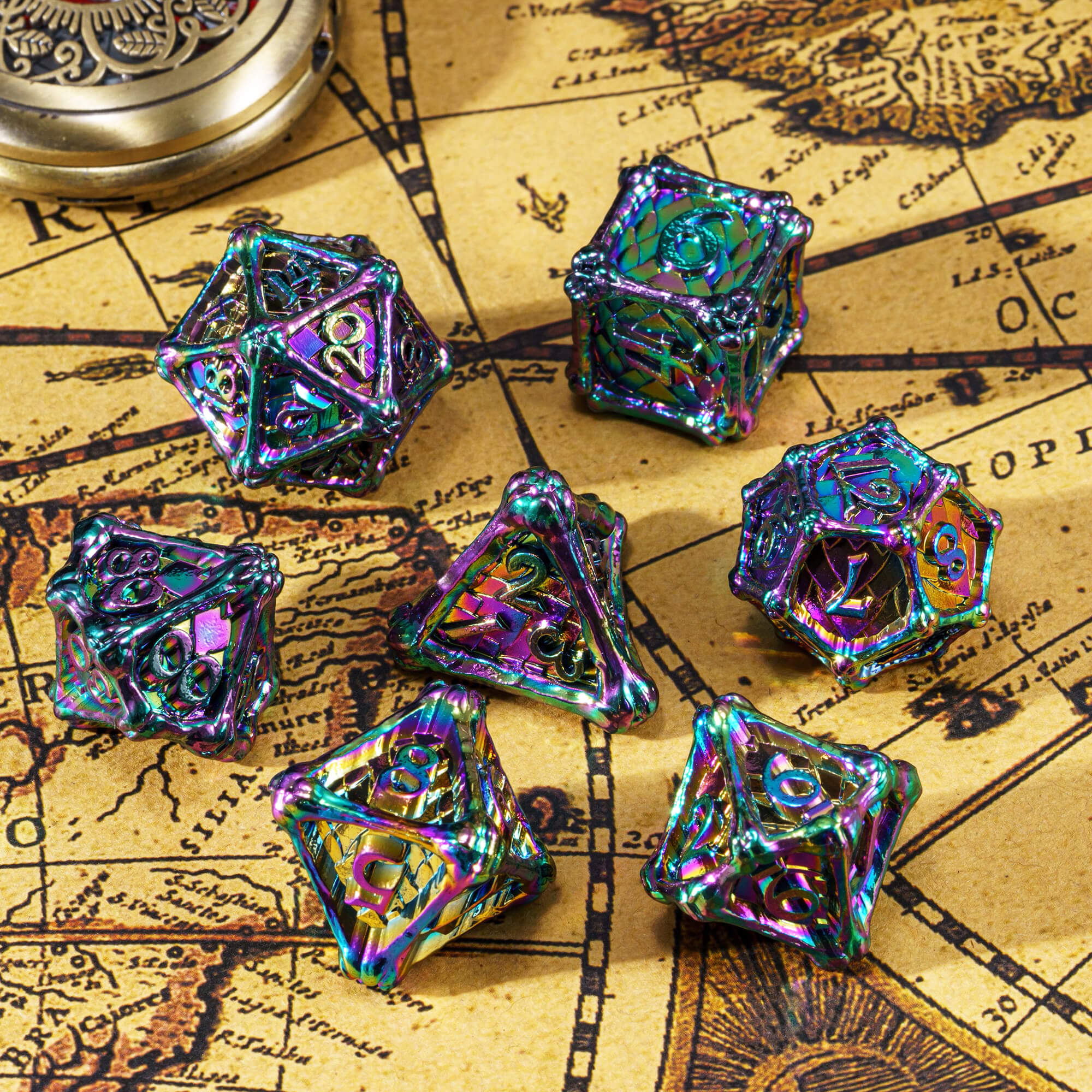 Dragon Bones 7 Polyhedral Metal DD Dice Set Colorful - Dice of Dragons