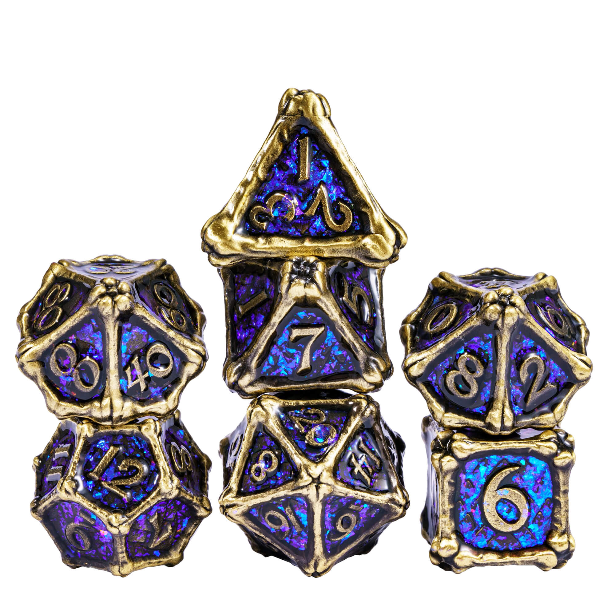 Dragon Bones 7 Polyhedral Metal Dice Set D And D Bronze - Dice of Dragons