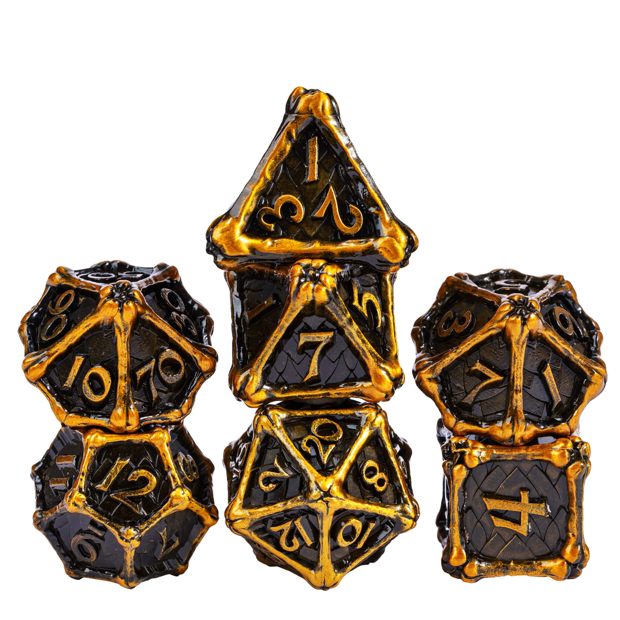 Dragon Bones 7 Polyhedral Metal Dice Sets D&D Gold - Dice of Dragons