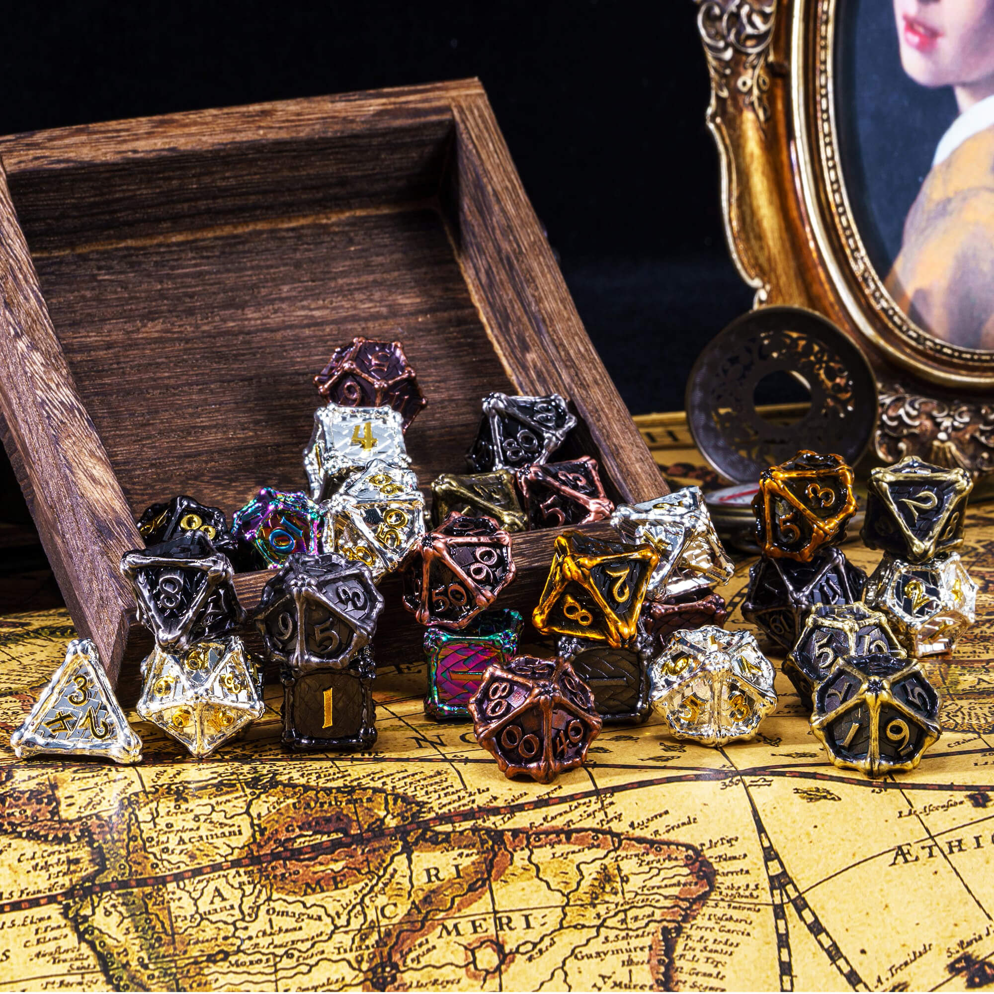 Dragon Bones 7 Polyhedral Metal Dice Sets D&D Gold - Dice of Dragons