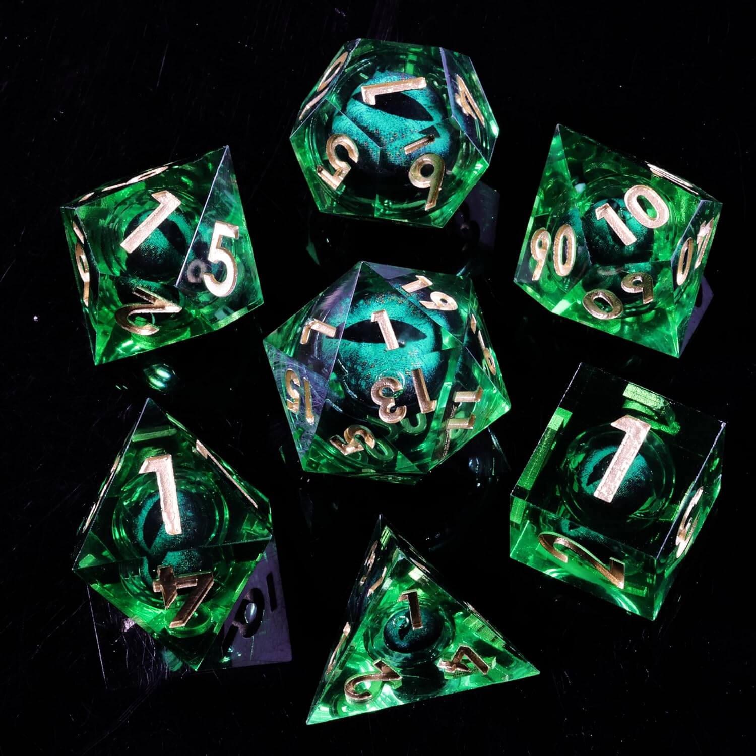 Dragon Eye 7-Piece Sharp Edge DND Dice Set - Dice of Dragons