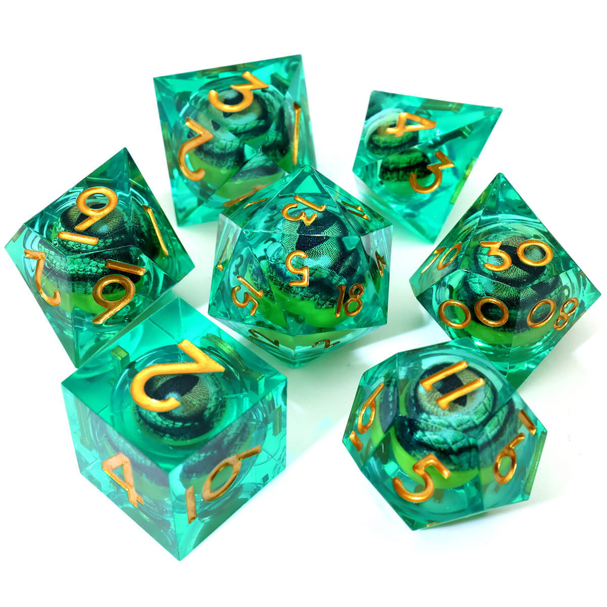 Dragon Eye 7-Piece Sharp Edge DND Dice Set - Dice of Dragons