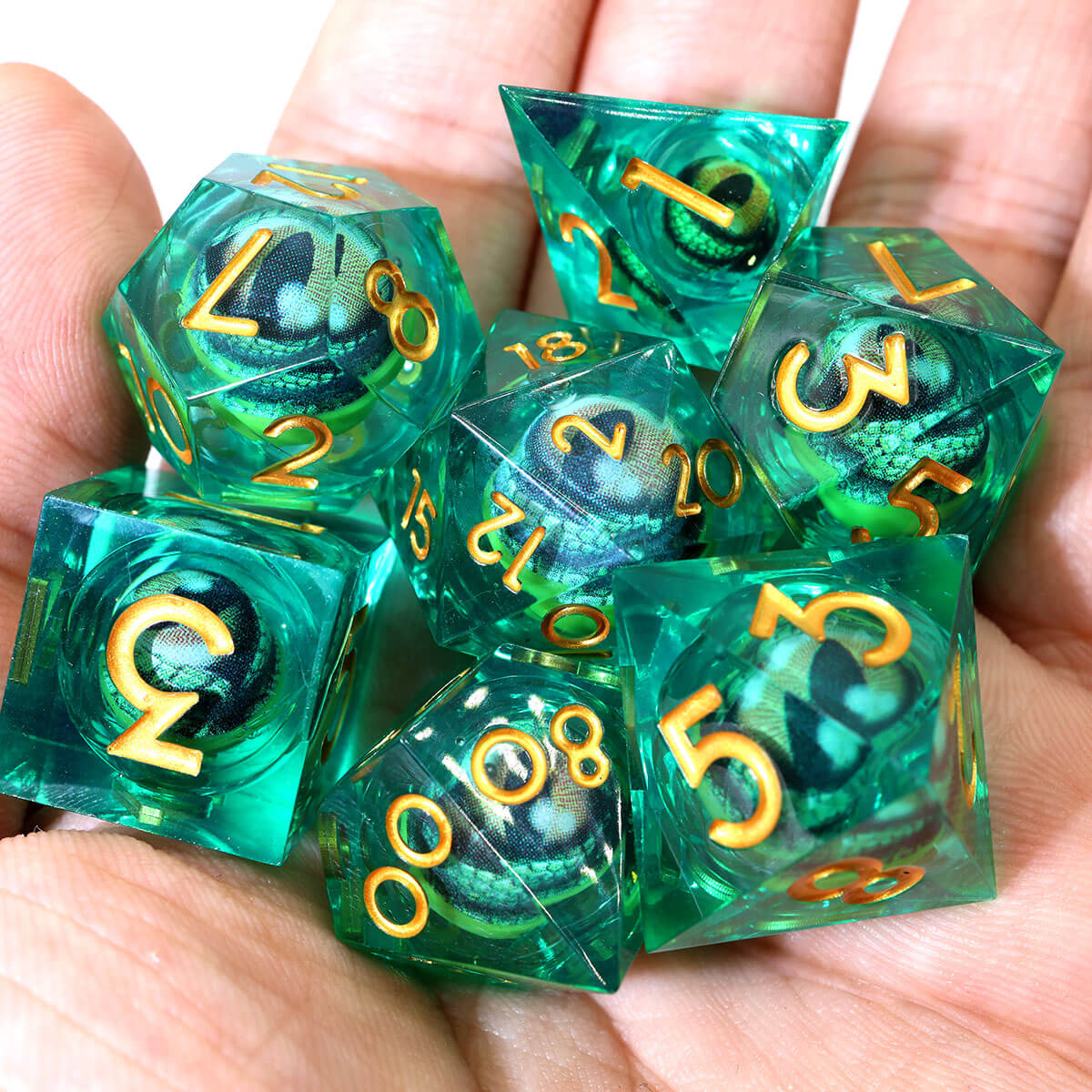 Dragon Eye 7-Piece Sharp Edge DND Dice Set - Dice of Dragons