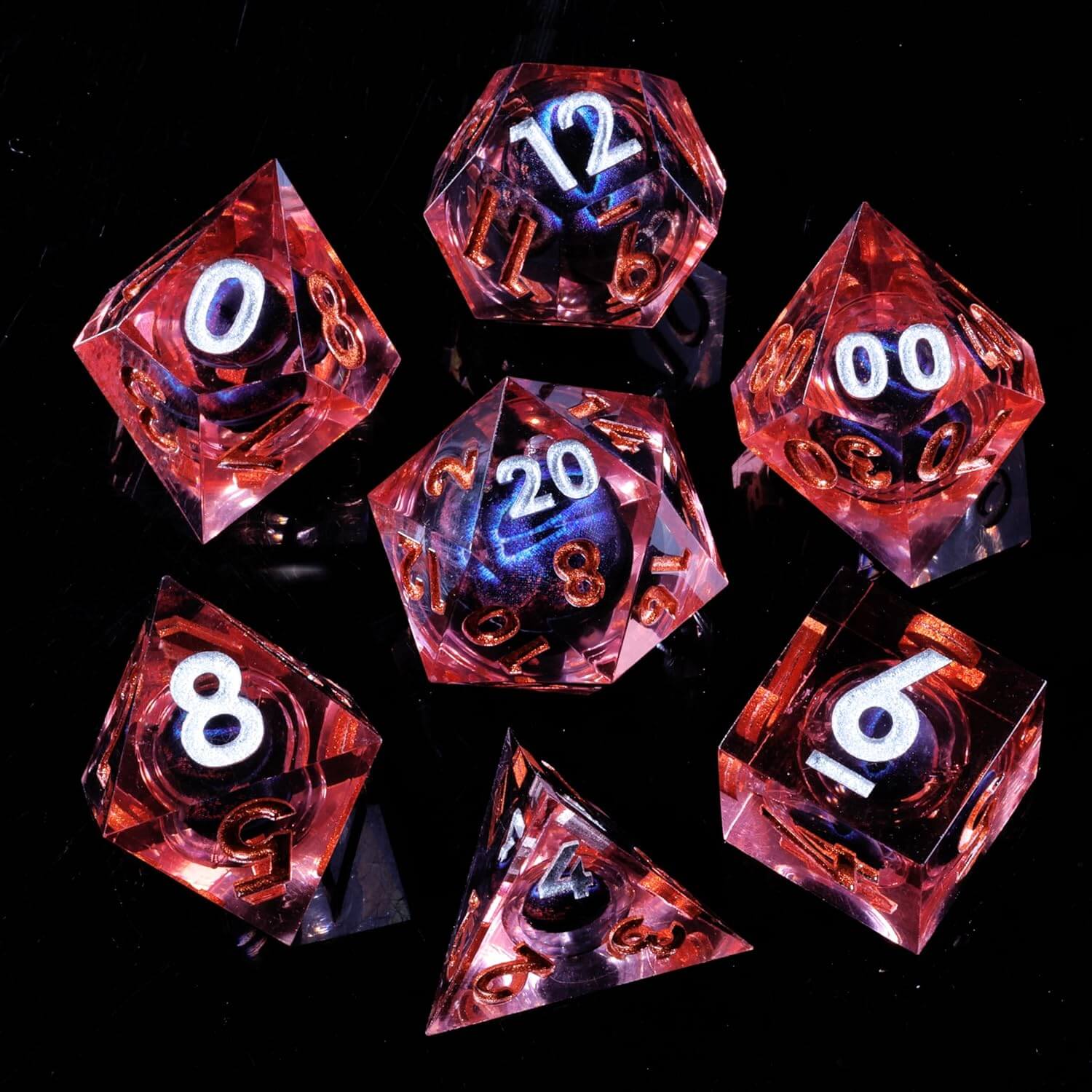 Dragon Eye 7-Piece Sharp Edge Polyhedral Resin D&D Dice Set - Dice of Dragons