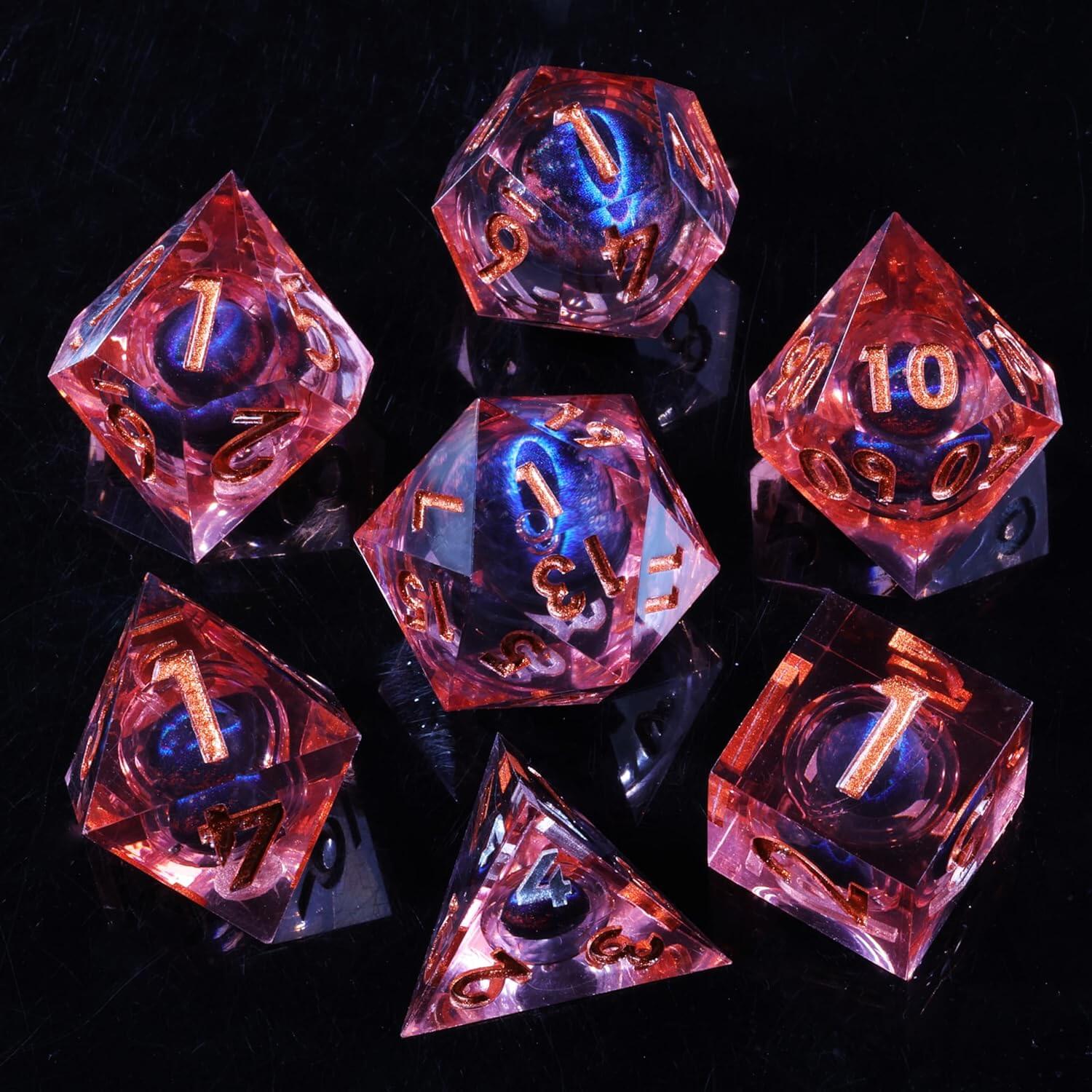 Dragon Eye 7-Piece Sharp Edge Polyhedral Resin D&D Dice Set - Dice of Dragons