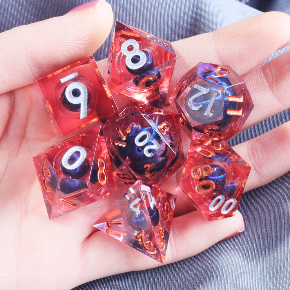 Dragon Eye 7-Piece Sharp Edge Polyhedral Resin D&D Dice Set - Dice of Dragons