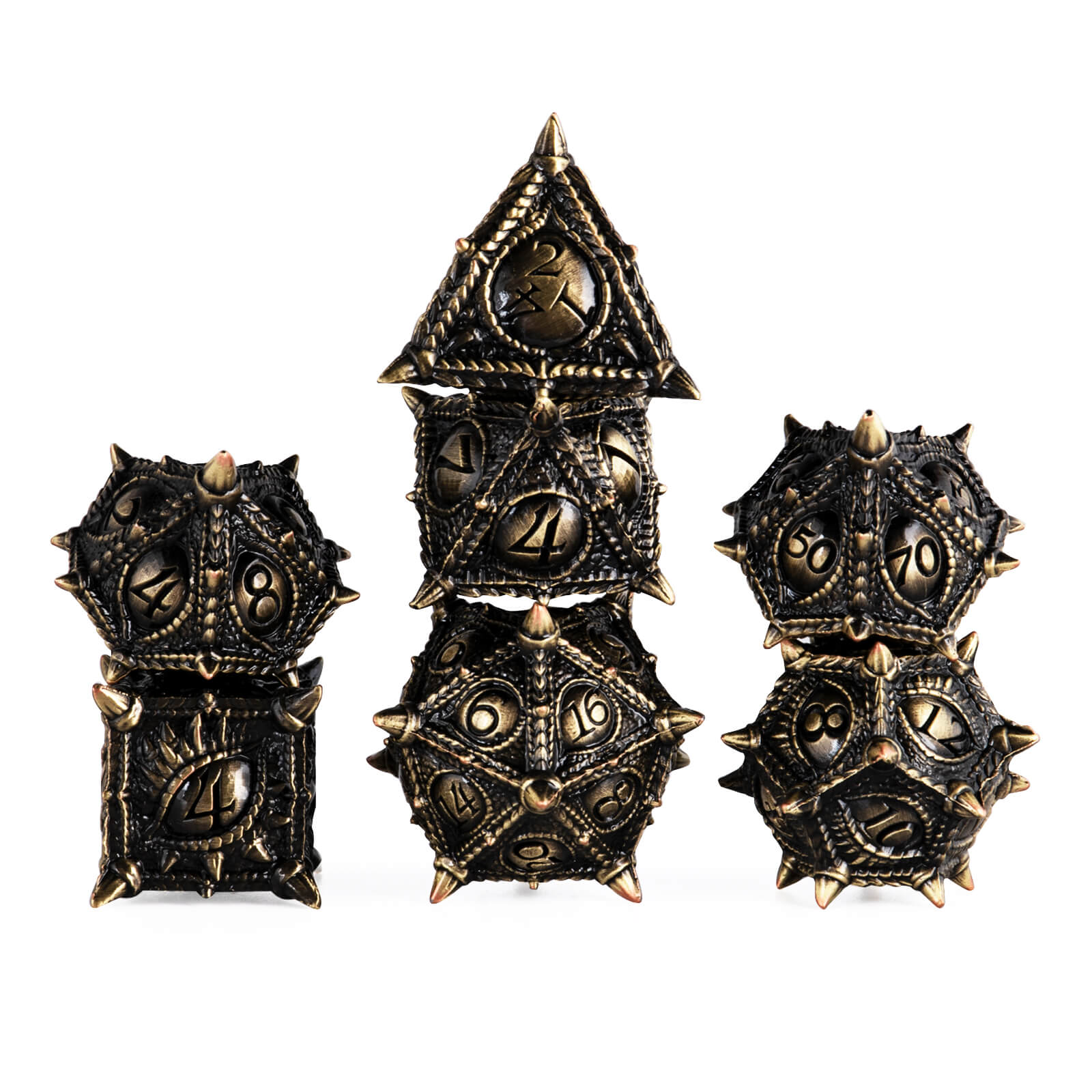 Dragon Eye 7 Polyhedral Metal Dice Set DnD - Ancient Bronze - Dice of Dragons