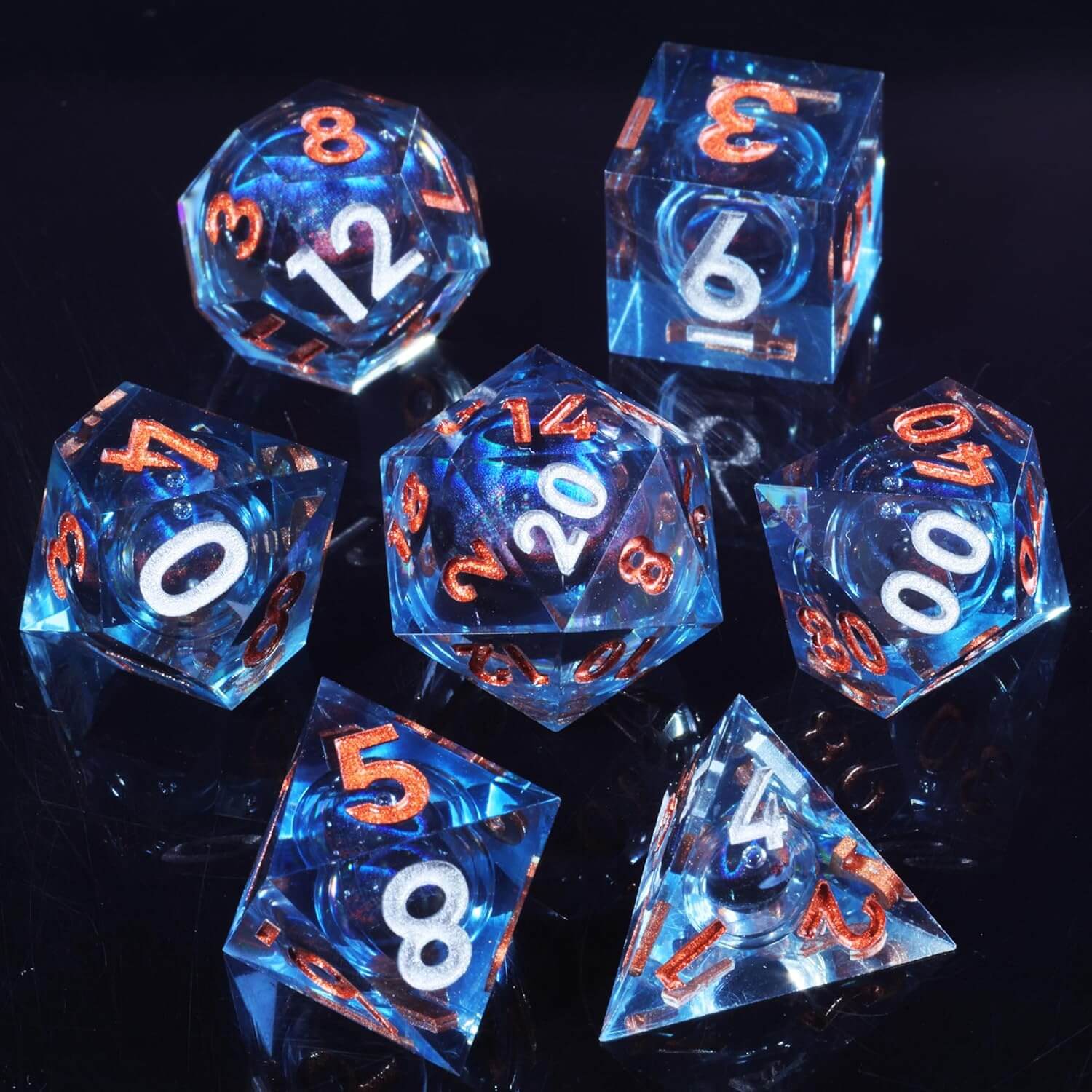 Dragon Eye Sharp Edge Resin Polyhedral 7-Piece D&D Dice Set - Dice of Dragons