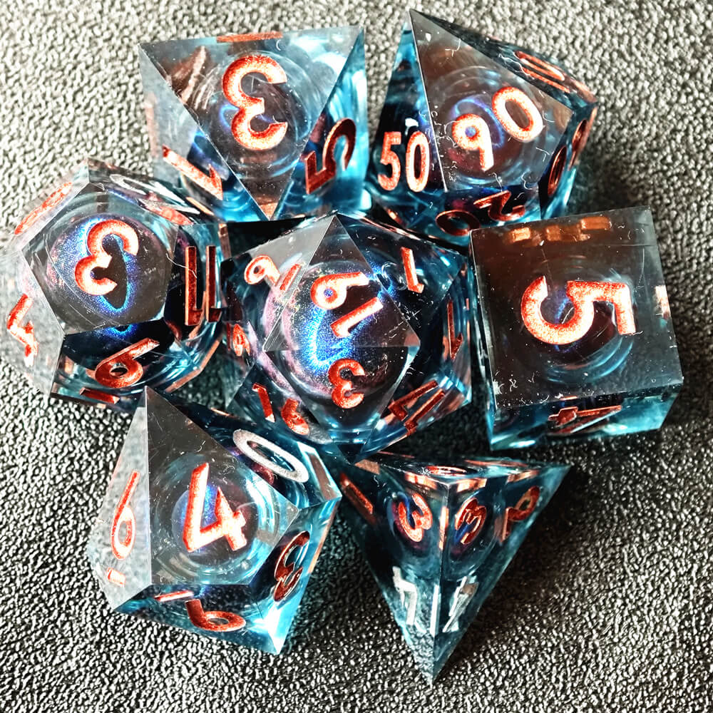 Dragon Eye Sharp Edge Resin Polyhedral 7-Piece D&D Dice Set - Dice of Dragons