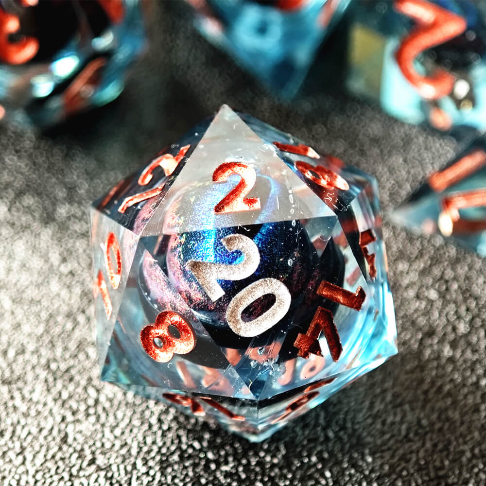 Dragon Eye Sharp Edge Resin Polyhedral 7-Piece D&D Dice Set - Dice of Dragons