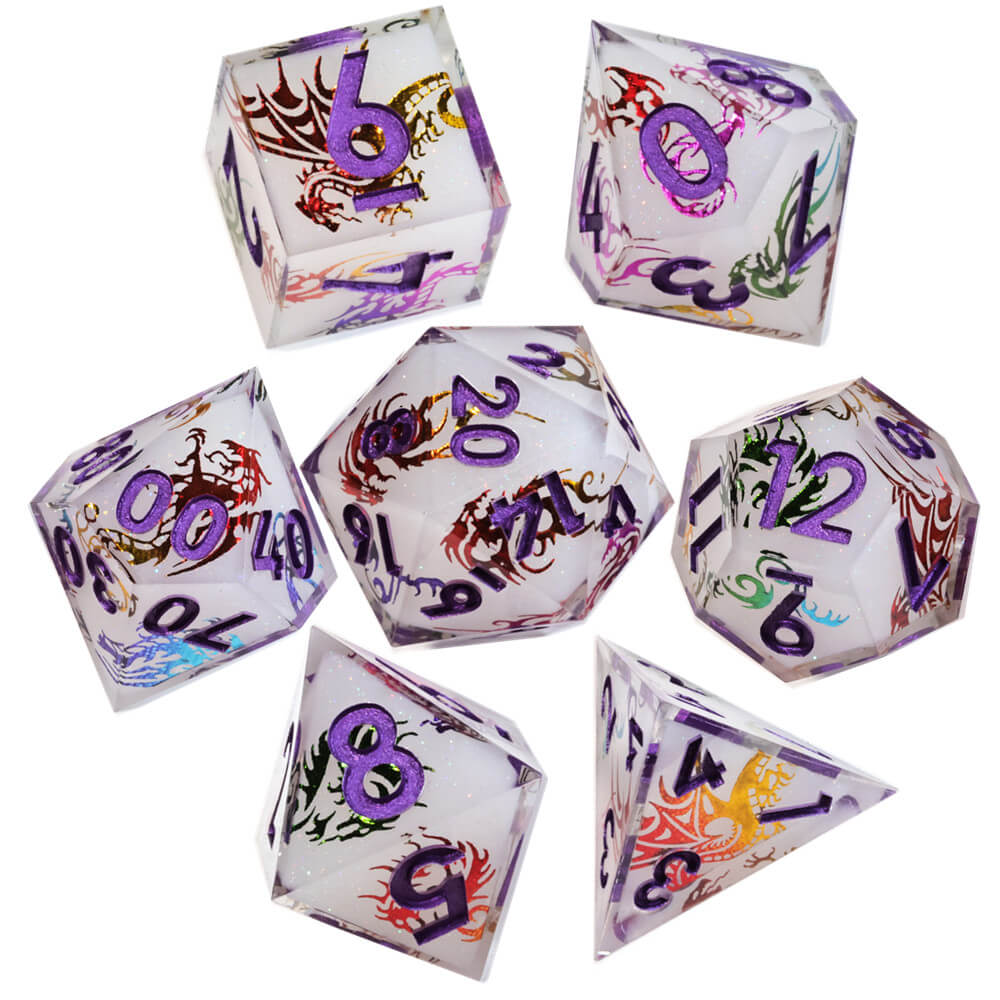 Dragon Icon Layered Polyhedral Resin DnD Dice Sets - Dice of Dragons