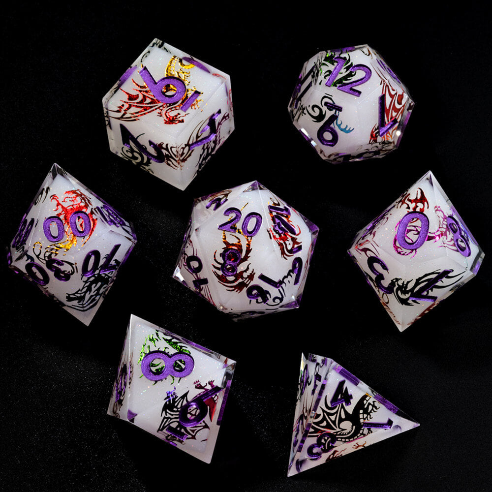 Dragon Icon Layered Polyhedral Resin DnD Dice Sets - Dice of Dragons