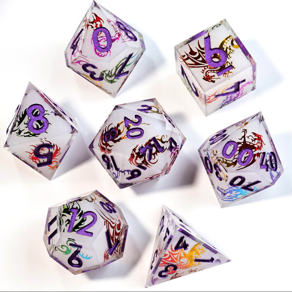 Dragon Icon Layered Polyhedral Resin DnD Dice Sets - Dice of Dragons