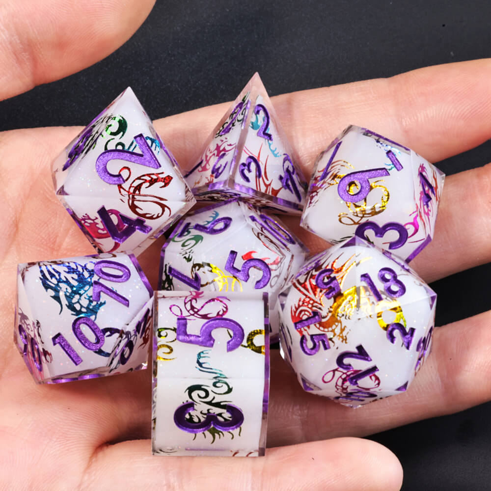 Dragon Icon Layered Polyhedral Resin DnD Dice Sets - Dice of Dragons