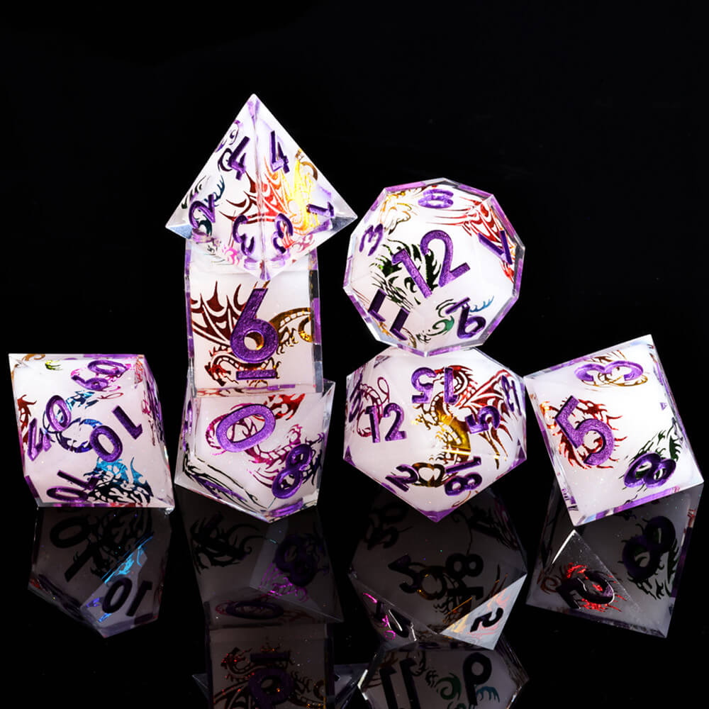 Dragon Icon Layered Polyhedral Resin DnD Dice Sets - Dice of Dragons