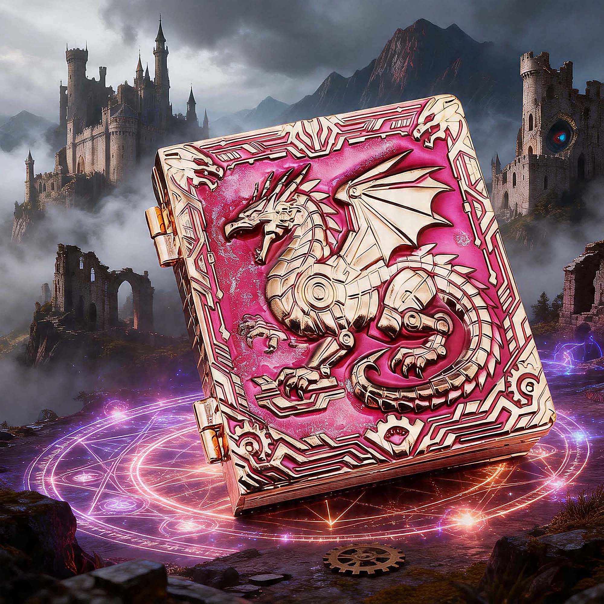 Dragon Machine Gear 7 in 1 Rotating Roulette DND Metal Dice Magic Book Grimoire - Dice of Dragons