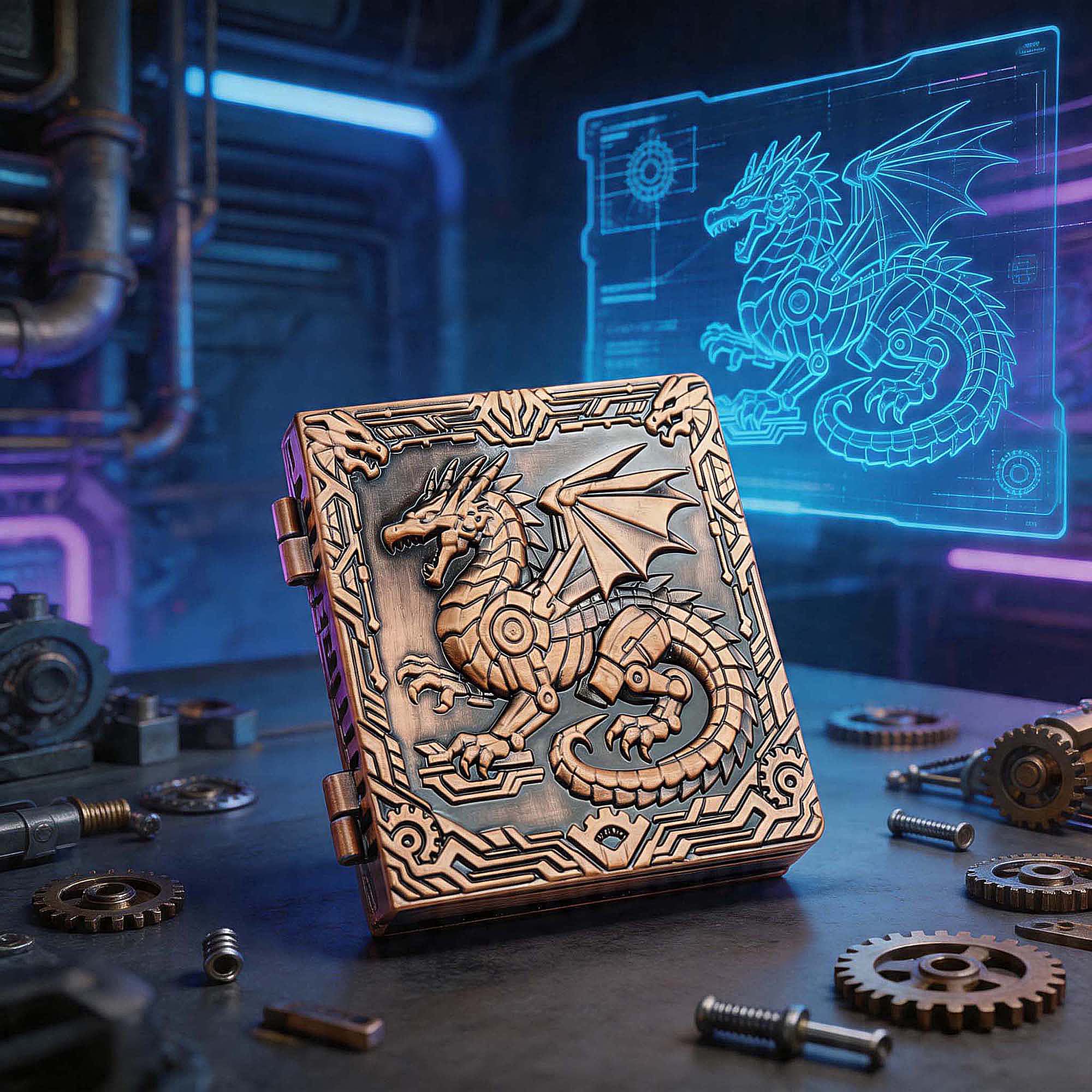 Dragon Machine Gear 7 in 1 Rotating Roulette DND Metal Dice Magic Book Grimoire - Dice of Dragons