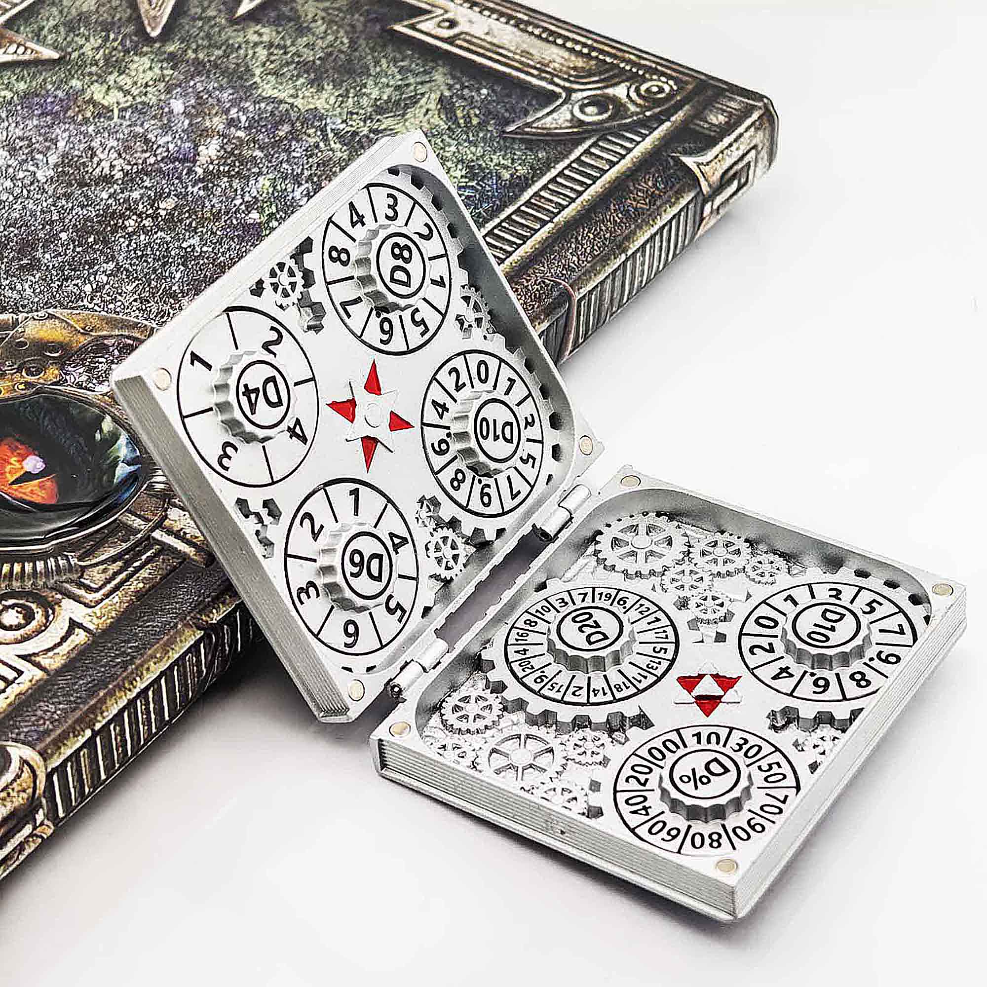 Dragon Machine Gear 7 in 1 Rotating Roulette DND Metal Dice Magic Book Grimoire - Dice of Dragons