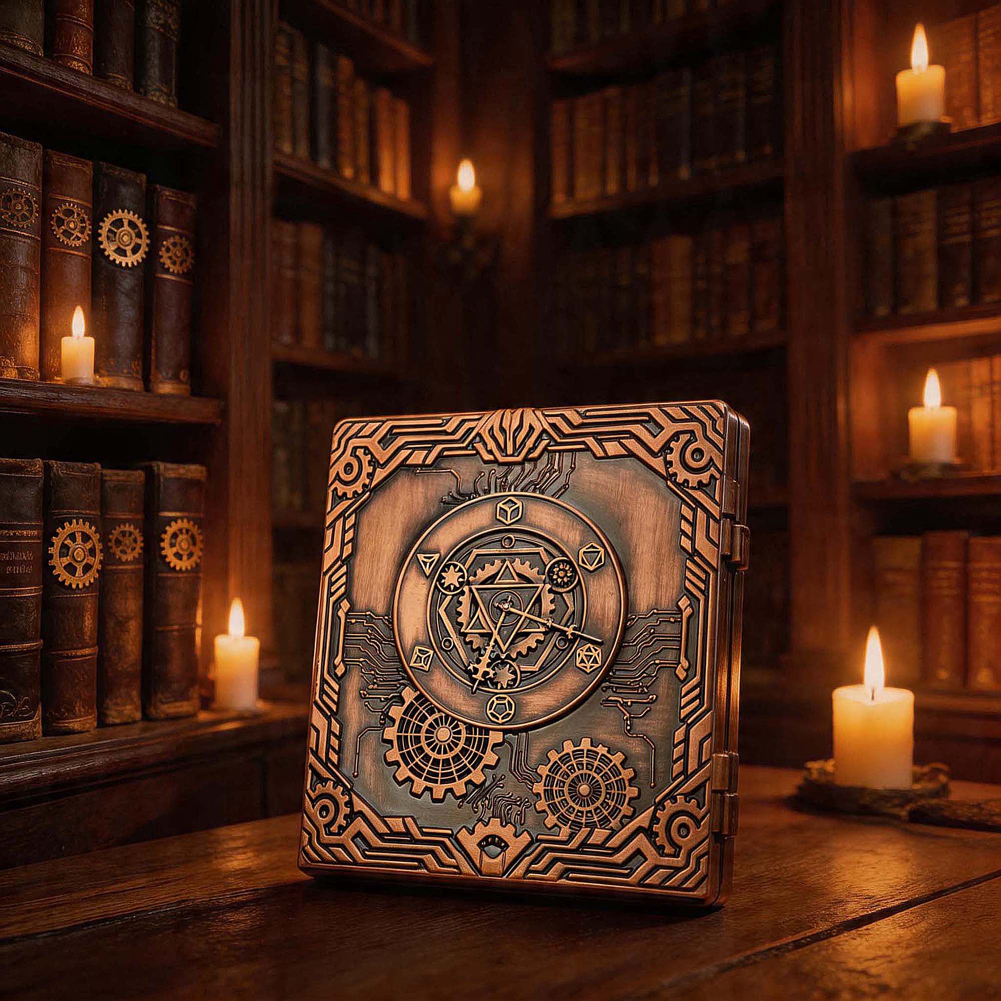 Dragon Machine Gear 7 in 1 Rotating Roulette DND Metal Dice Magic Book Grimoire - Dice of Dragons