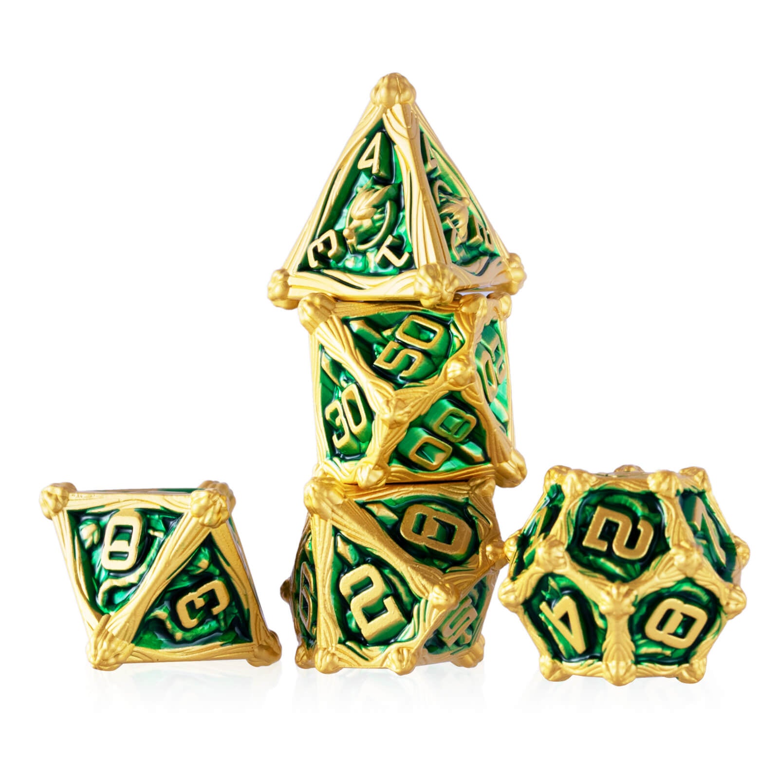 Dragon Rider Awesome Polyhedral Metal Dice Set DD - Gold Green - Dice of Dragons