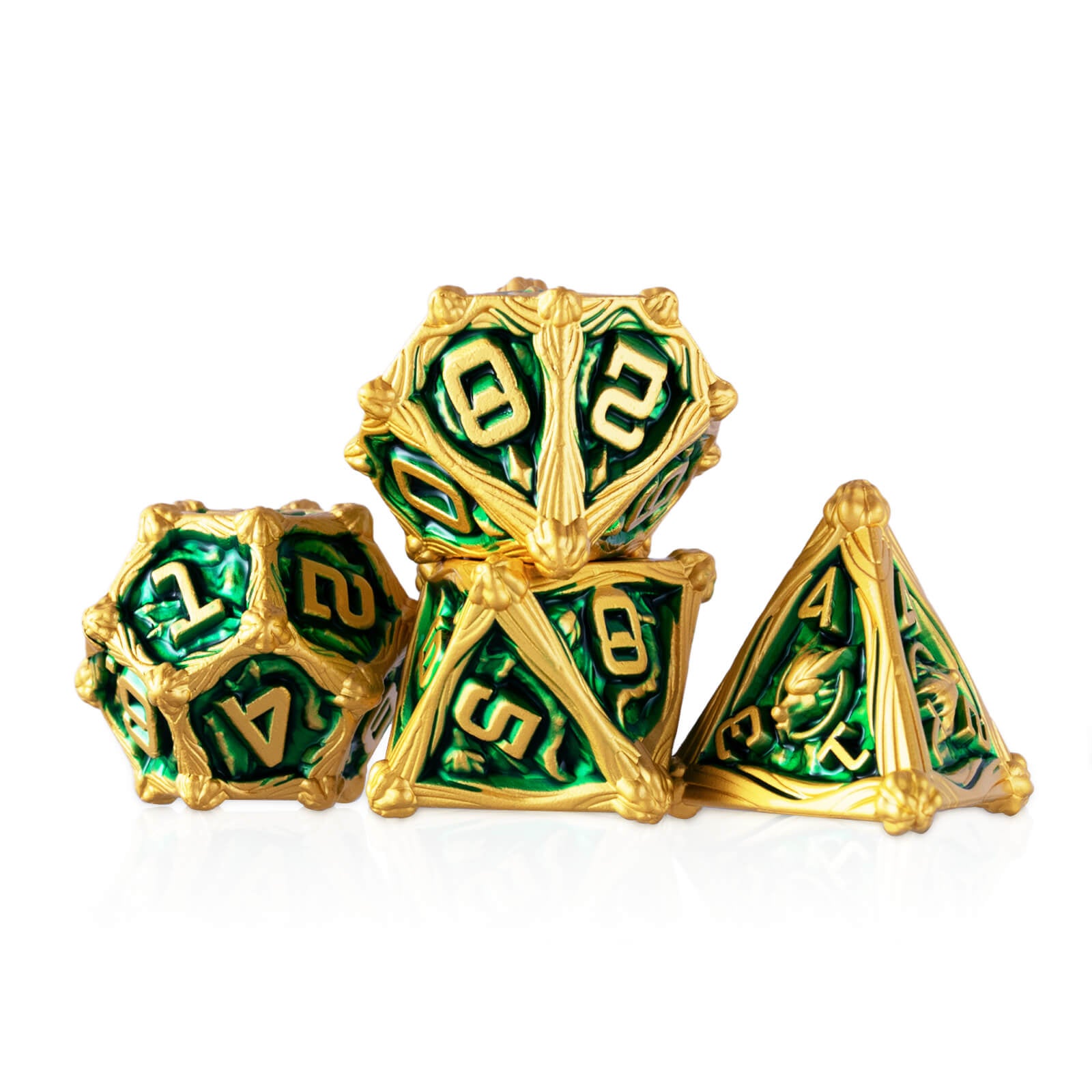 Dragon Rider Awesome Polyhedral Metal Dice Set DD - Gold Green - Dice of Dragons