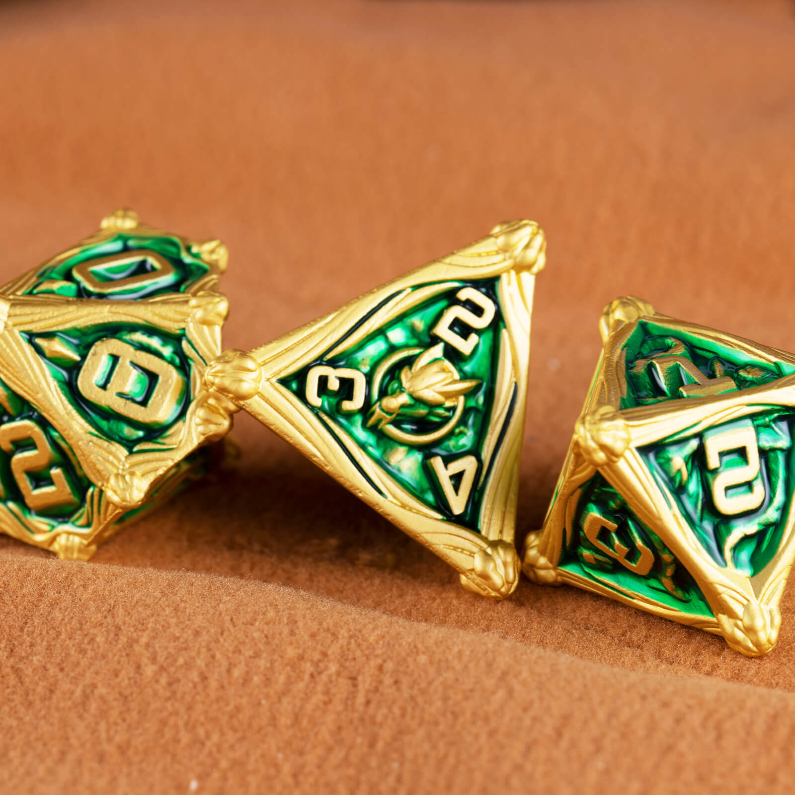 Dragon Rider Awesome Polyhedral Metal Dice Set DD - Gold Green - Dice of Dragons