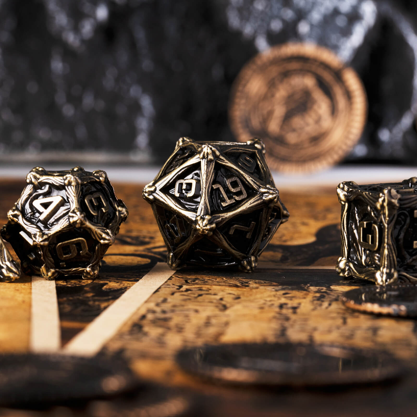 Dragon Rider Cool Polyhedral Metal Dice Set D&D - Ancient Bronze - Dice of Dragons