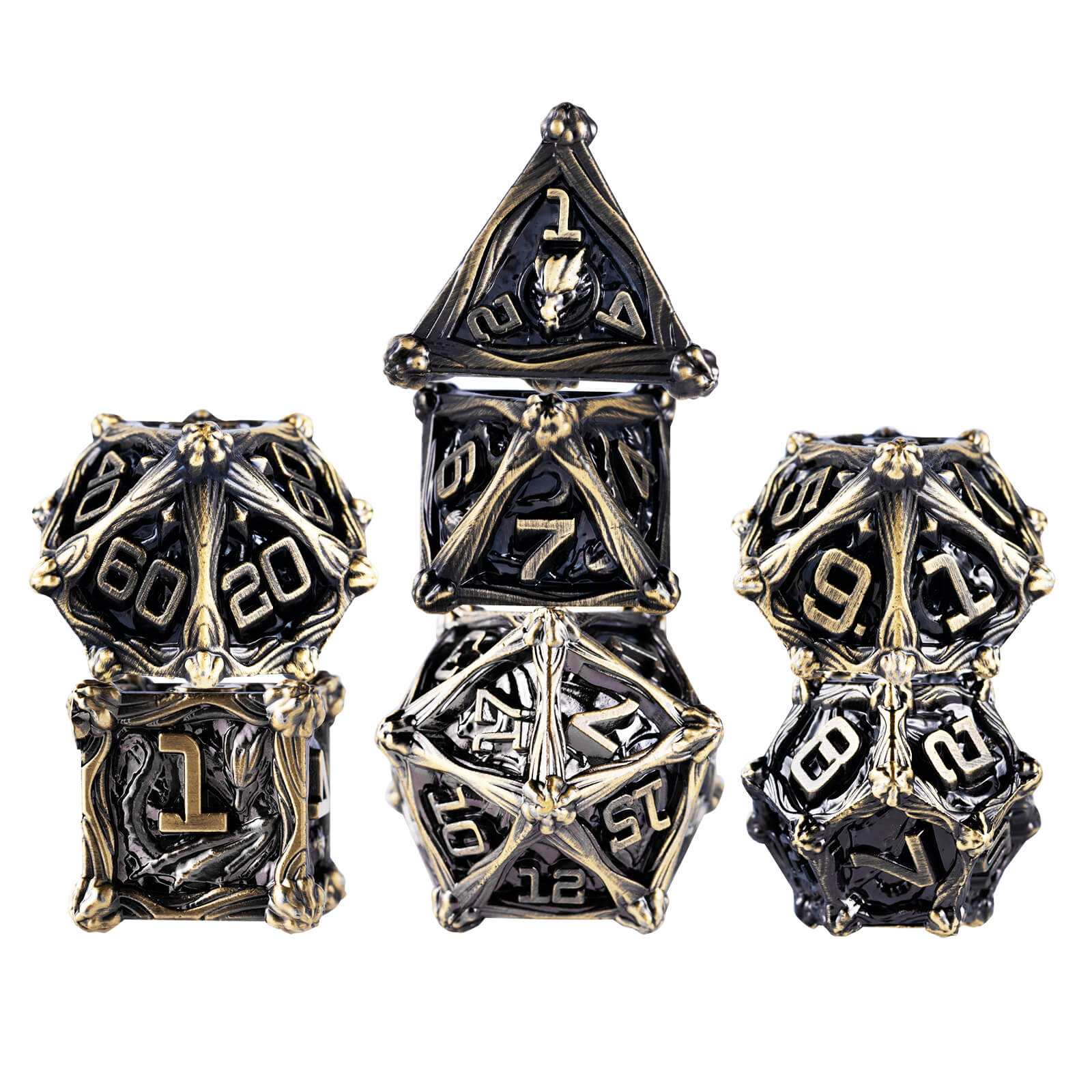 Dragon Rider Cool Polyhedral Metal Dice Set D&D - Ancient Bronze - Dice of Dragons