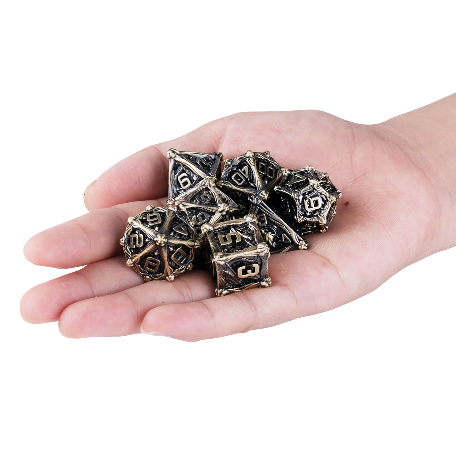 Dragon Rider Cool Polyhedral Metal Dice Set D&D - Ancient Bronze - Dice of Dragons