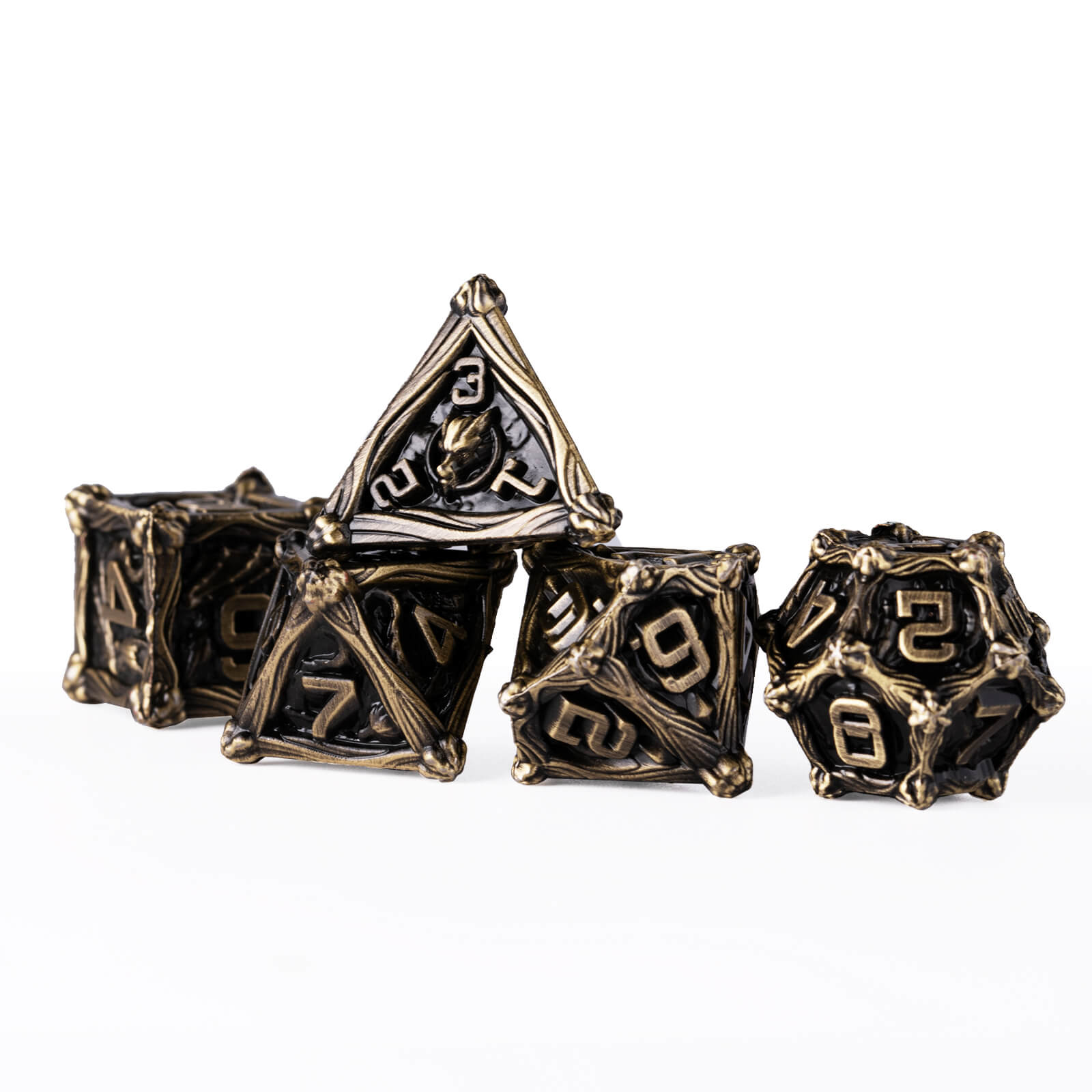 Dragon Rider Cool Polyhedral Metal Dice Set D&D - Ancient Bronze - Dice of Dragons