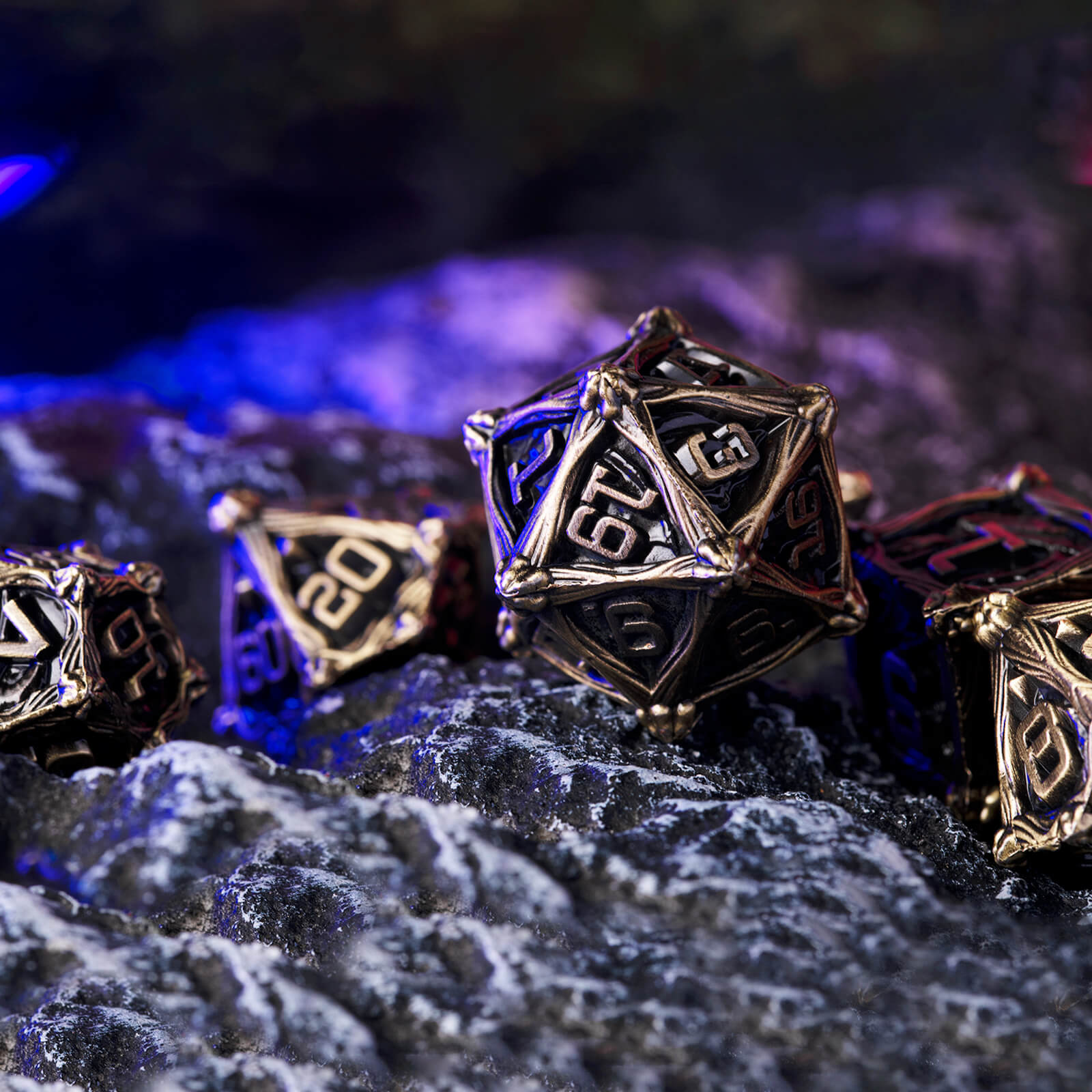 Dragon Rider Cool Polyhedral Metal Dice Set D&D - Ancient Bronze - Dice of Dragons