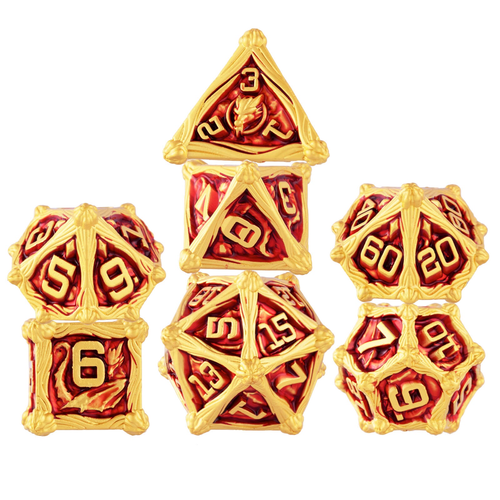 Dragon Rider Gaming Polyhedral Metal DD Dice Set - Gold Red - Dice of Dragons