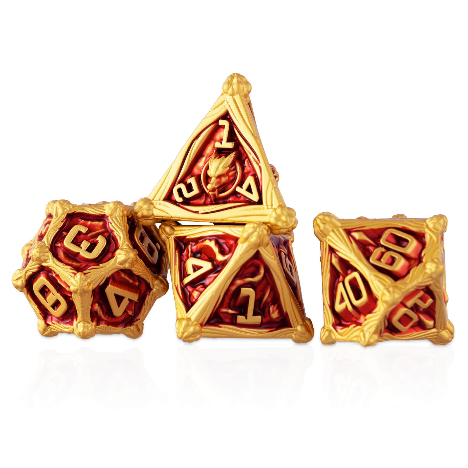 Dragon Rider Gaming Polyhedral Metal DD Dice Set - Gold Red - Dice of Dragons