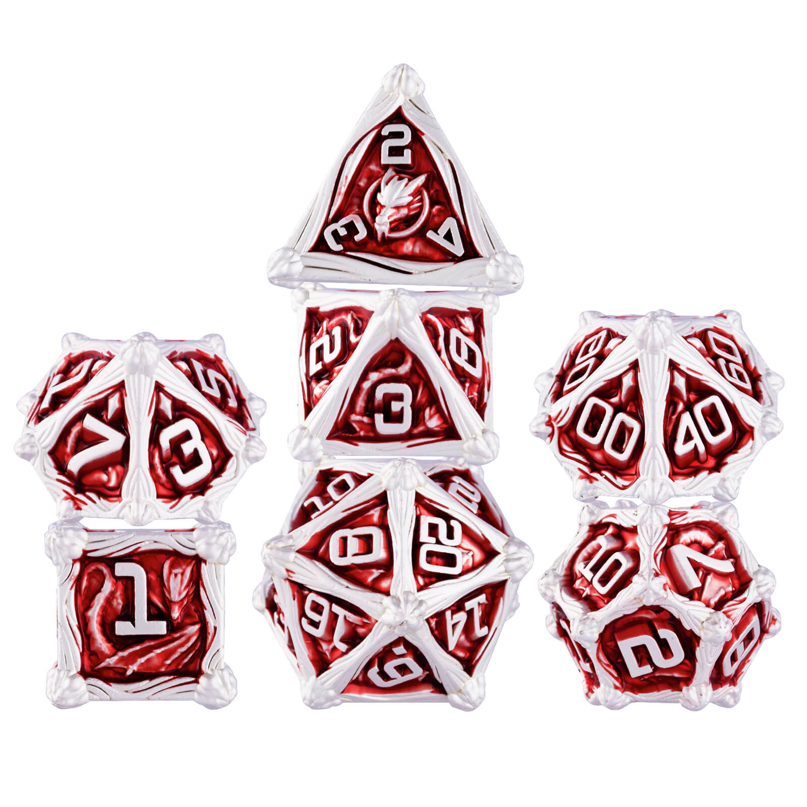 Dragon Rider Good Polyhedral Metal DnD Dice Sets - Silver Red - Dice of Dragons