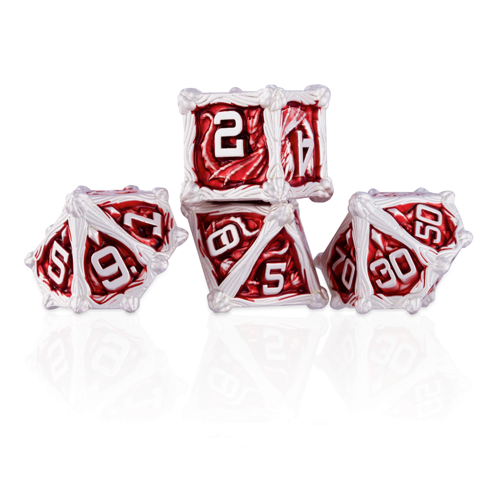 Dragon Rider Good Polyhedral Metal DnD Dice Sets - Silver Red - Dice of Dragons