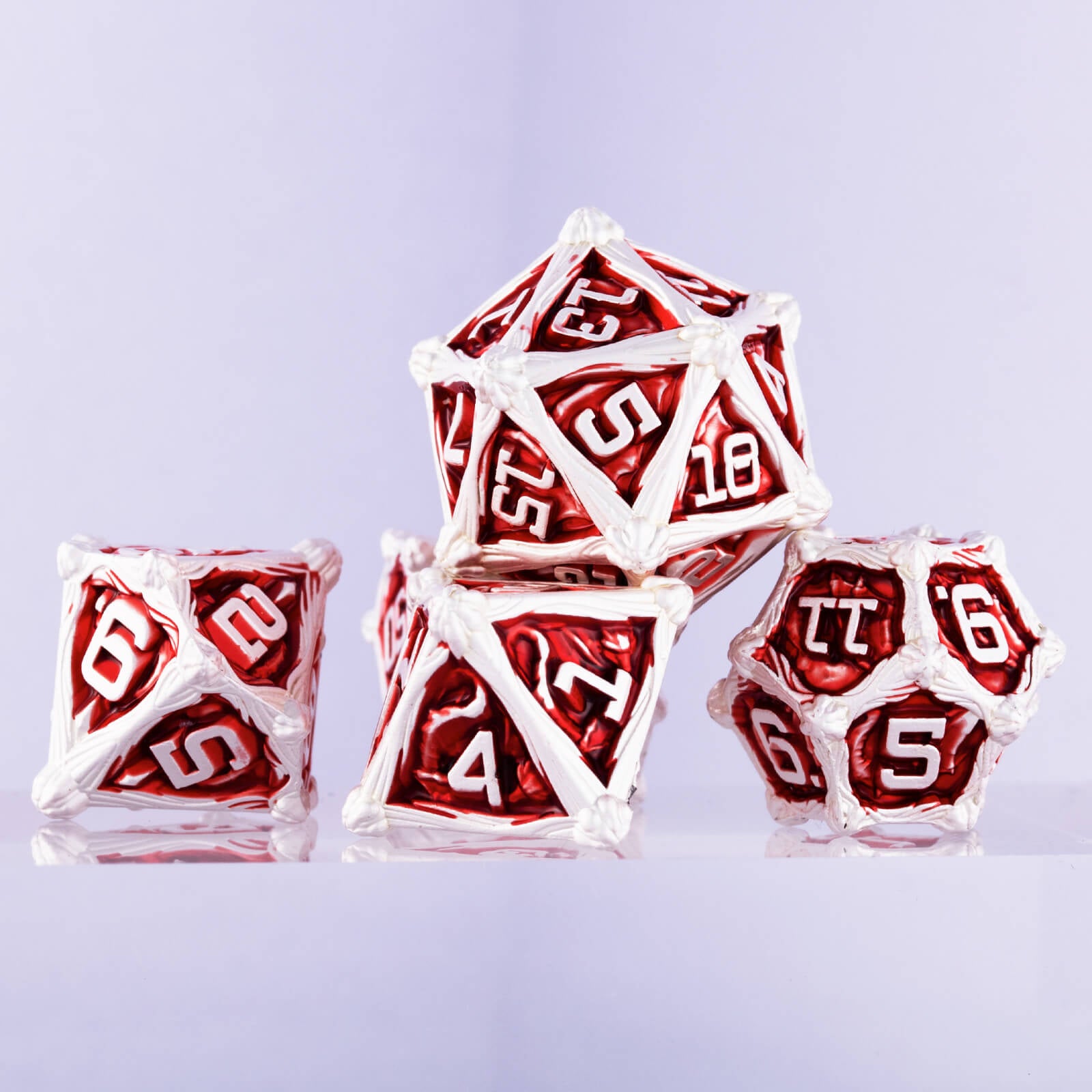 Dragon Rider Good Polyhedral Metal DnD Dice Sets - Silver Red - Dice of Dragons